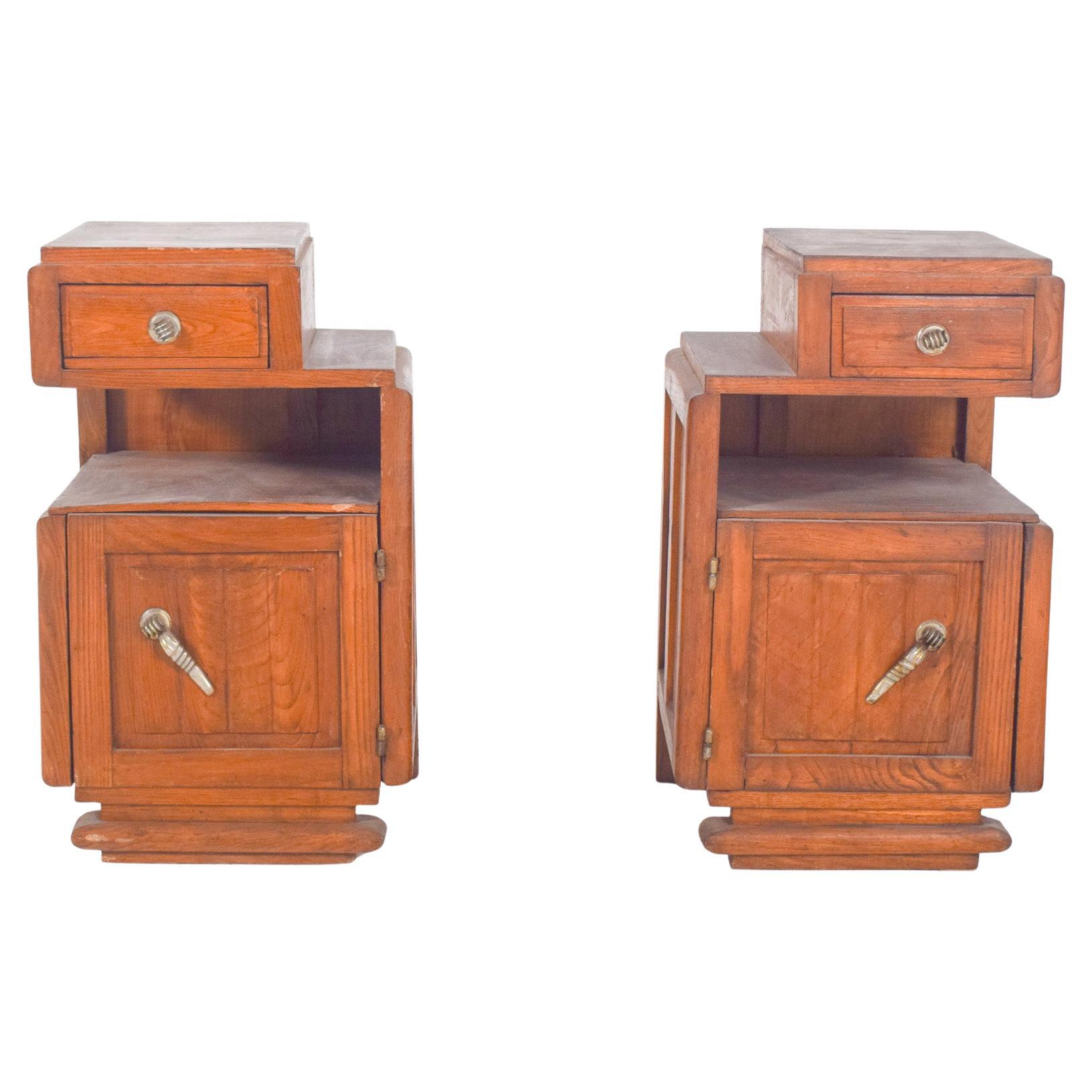 Portuguese Pair of Deco-Style Bedside Tables