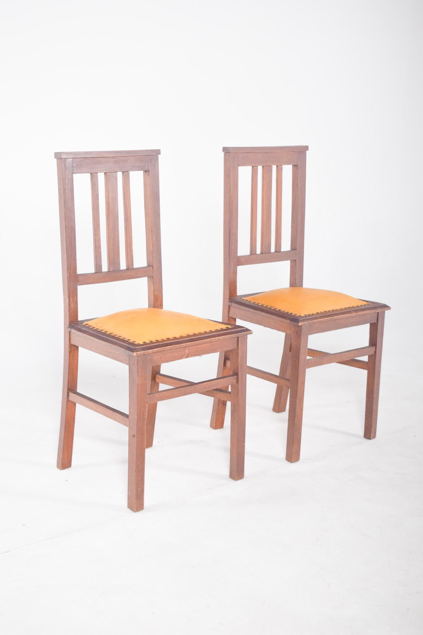 Mid-Century Modern Portuguese Pair of Dining Chairs in Yellow For Sale