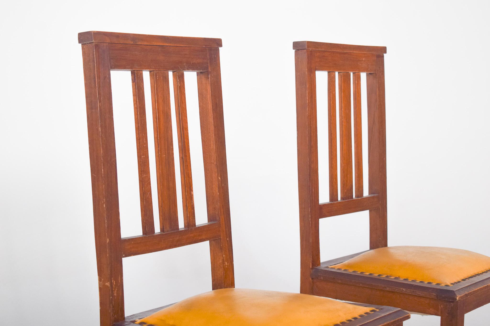 Wood Portuguese Pair of Dining Chairs in Yellow For Sale