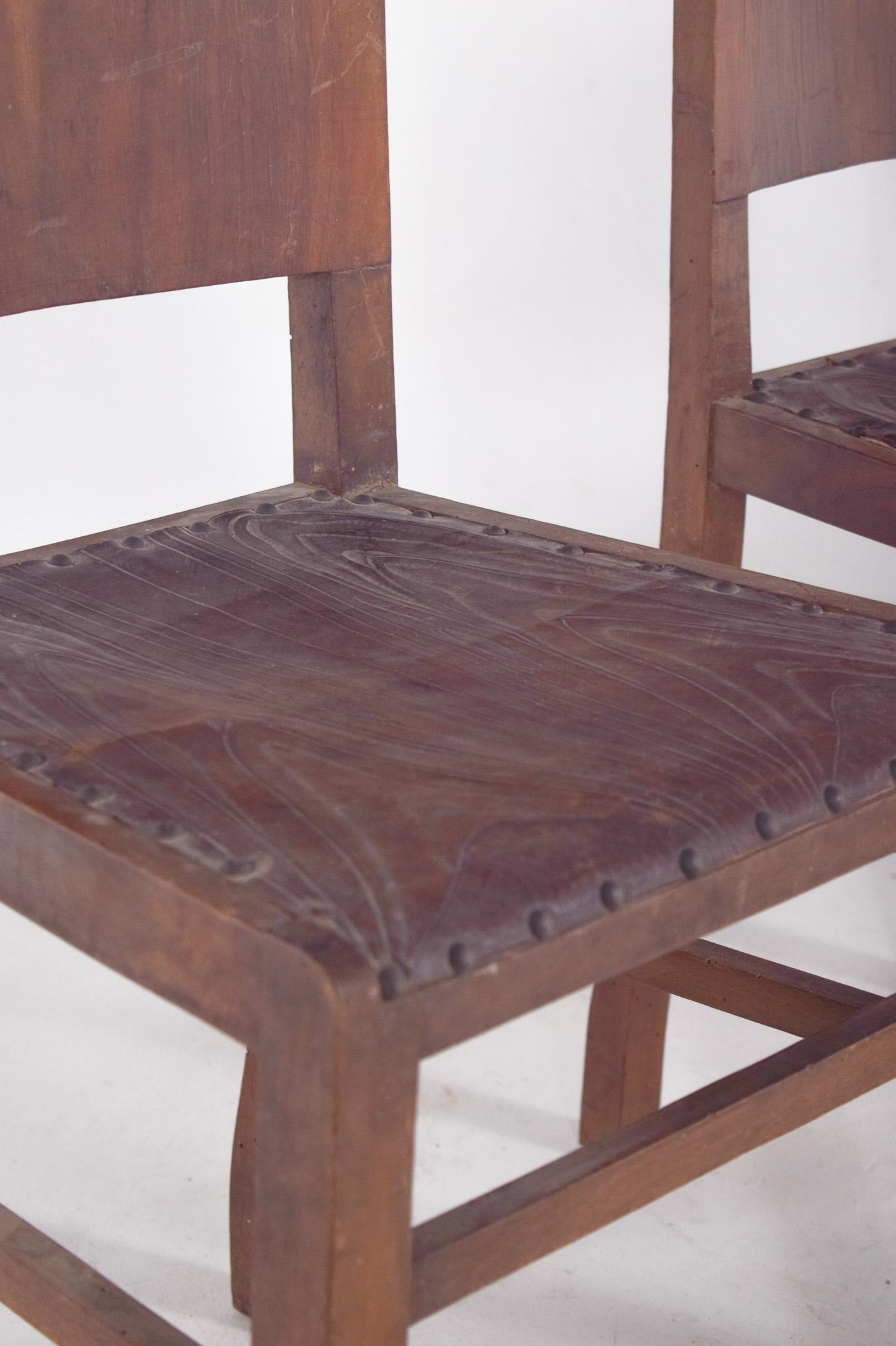 Mid-19th Century Portuguese Pair of Leather Dining chairs with Studs For Sale