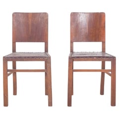 Portuguese Pair of Leather Dining chairs with Studs