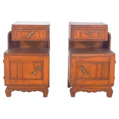 Portuguese Pair of Oak Bedside Tables