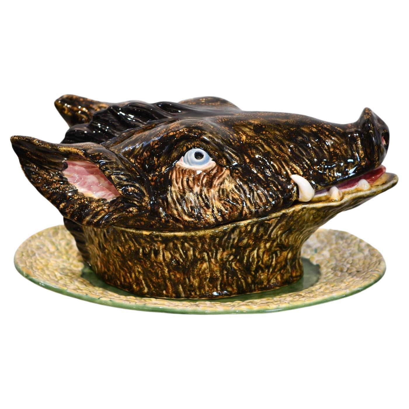 Portuguese Porcelain Boar Tureen For Sale