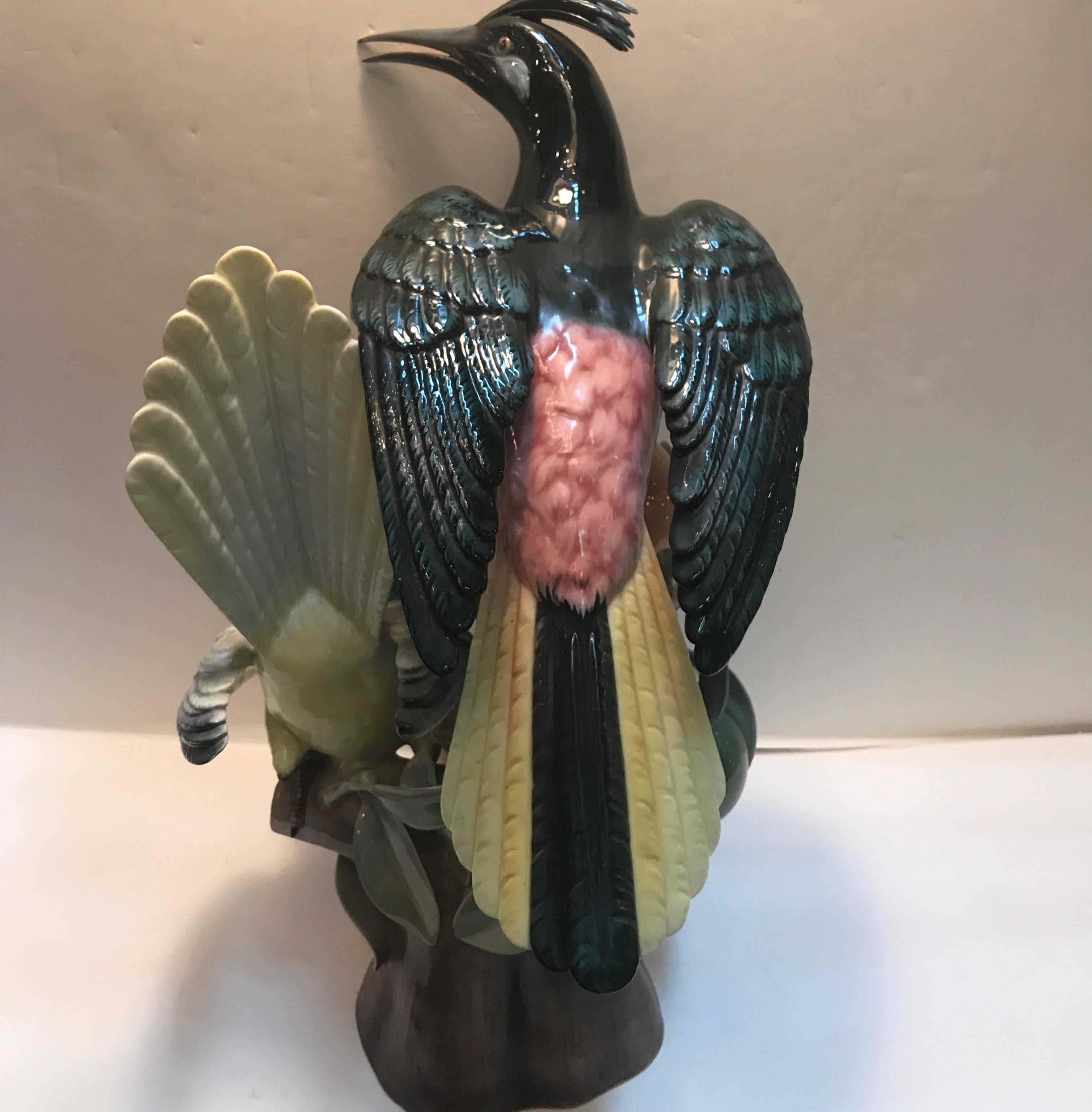 Portuguese Porcelain Sculpture of Hoope Birds by Vista Alegre In Excellent Condition For Sale In Lambertville, NJ