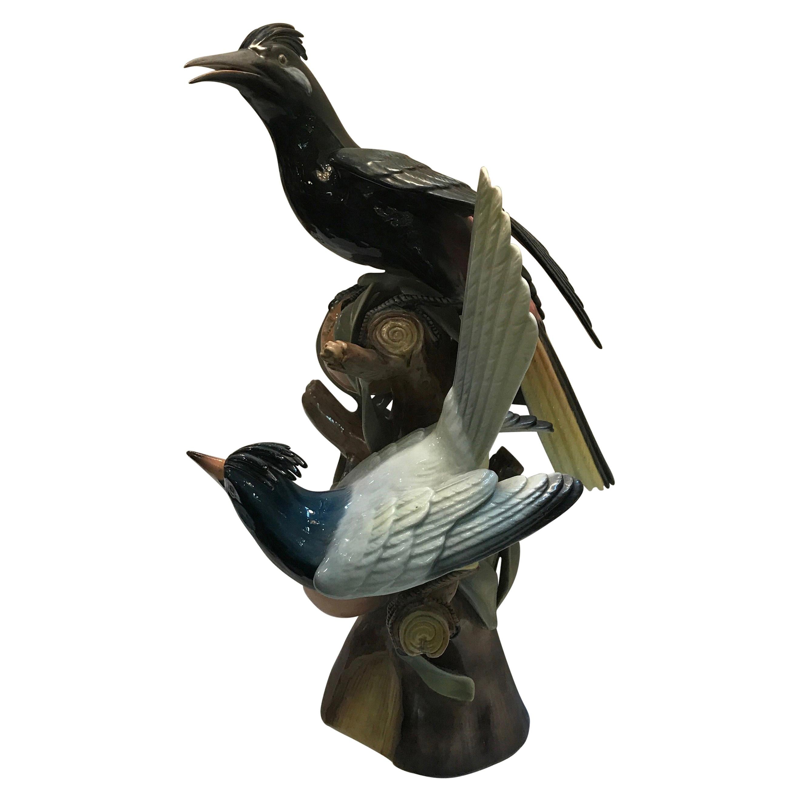 Portuguese Porcelain Sculpture of Hoope Birds by Vista Alegre For Sale