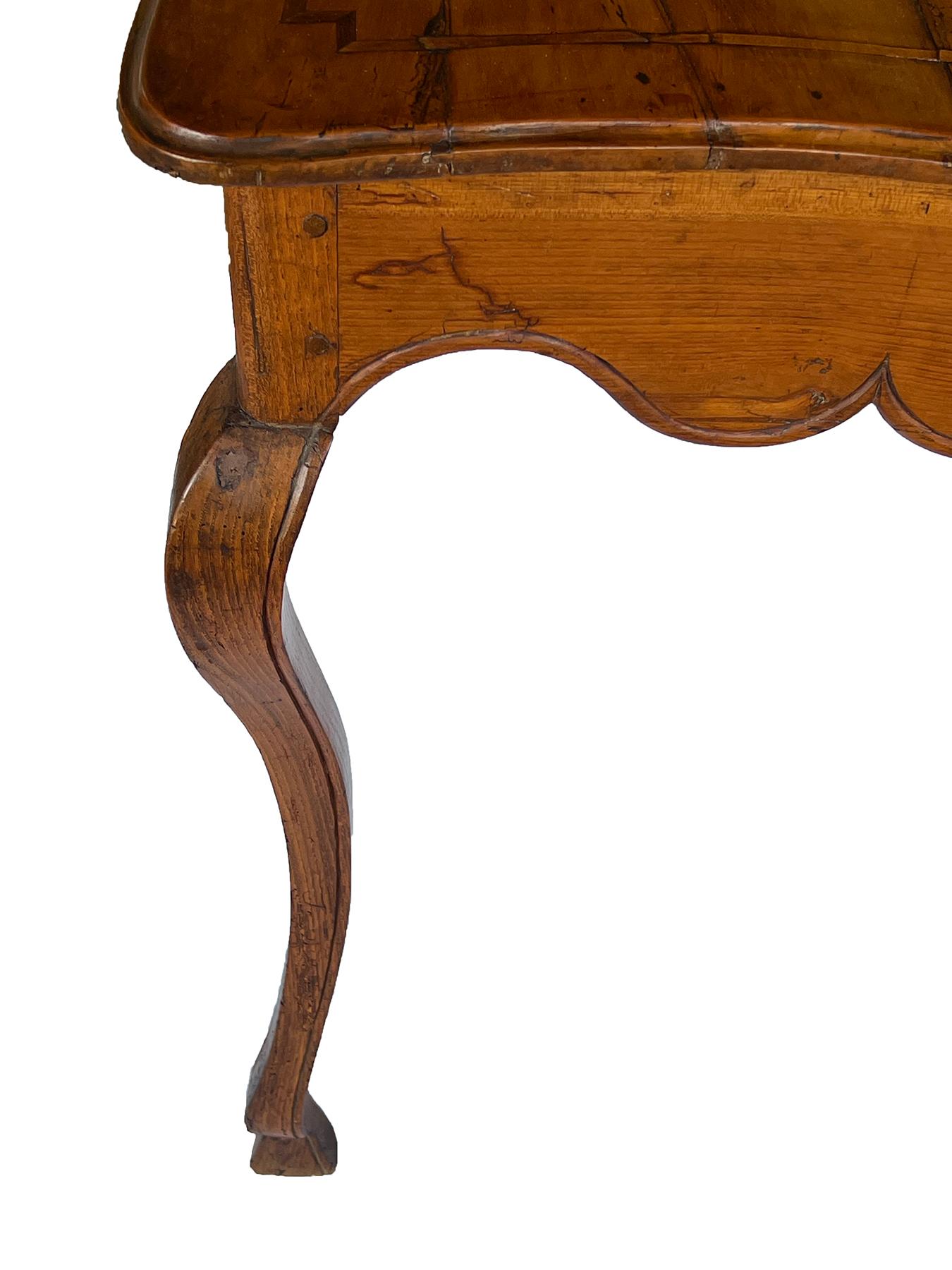 Carved Portuguese Provincial Inlaid Fruitwood Console Table For Sale