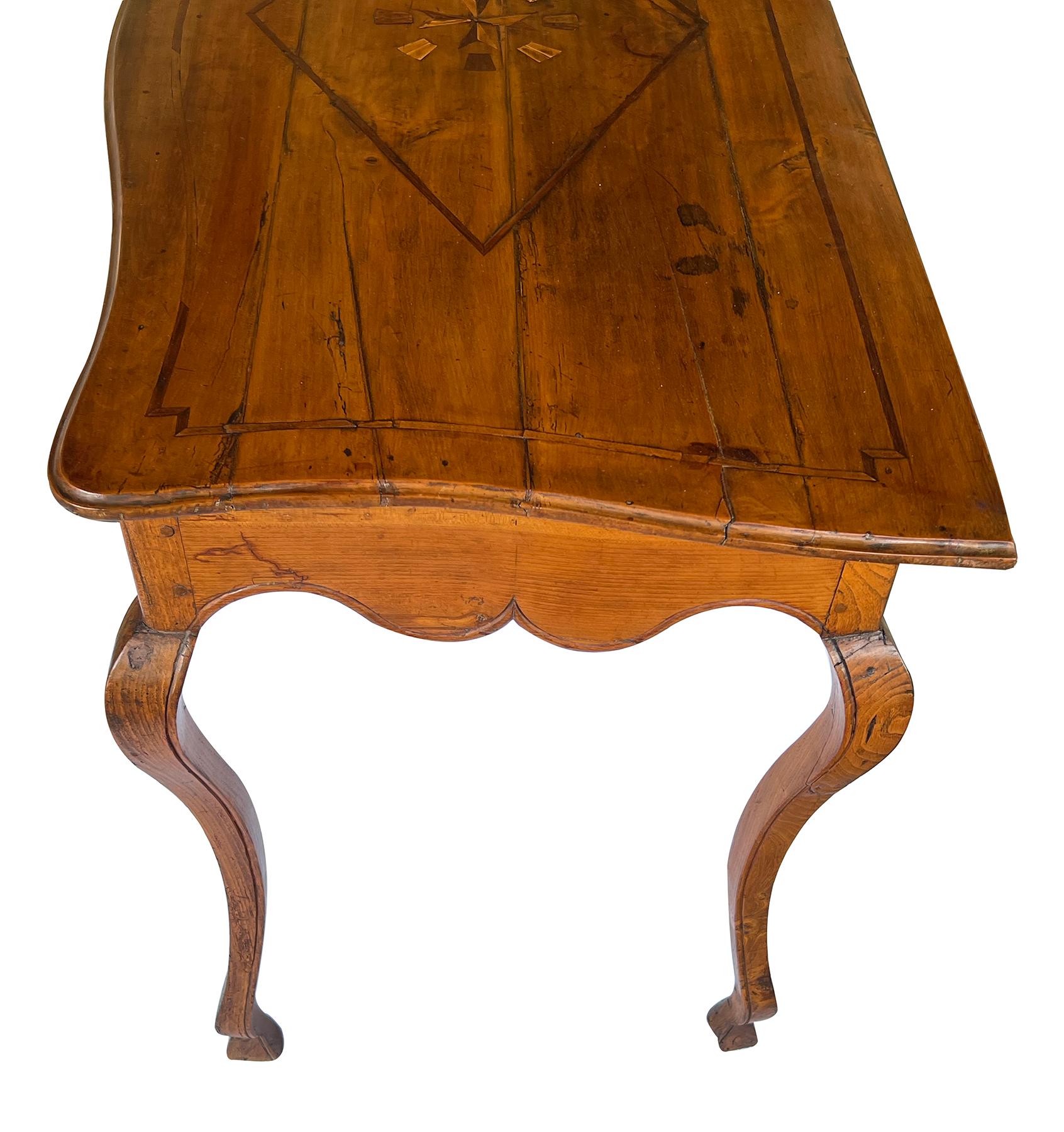 Portuguese Provincial Inlaid Fruitwood Console Table In Good Condition For Sale In San Francisco, CA