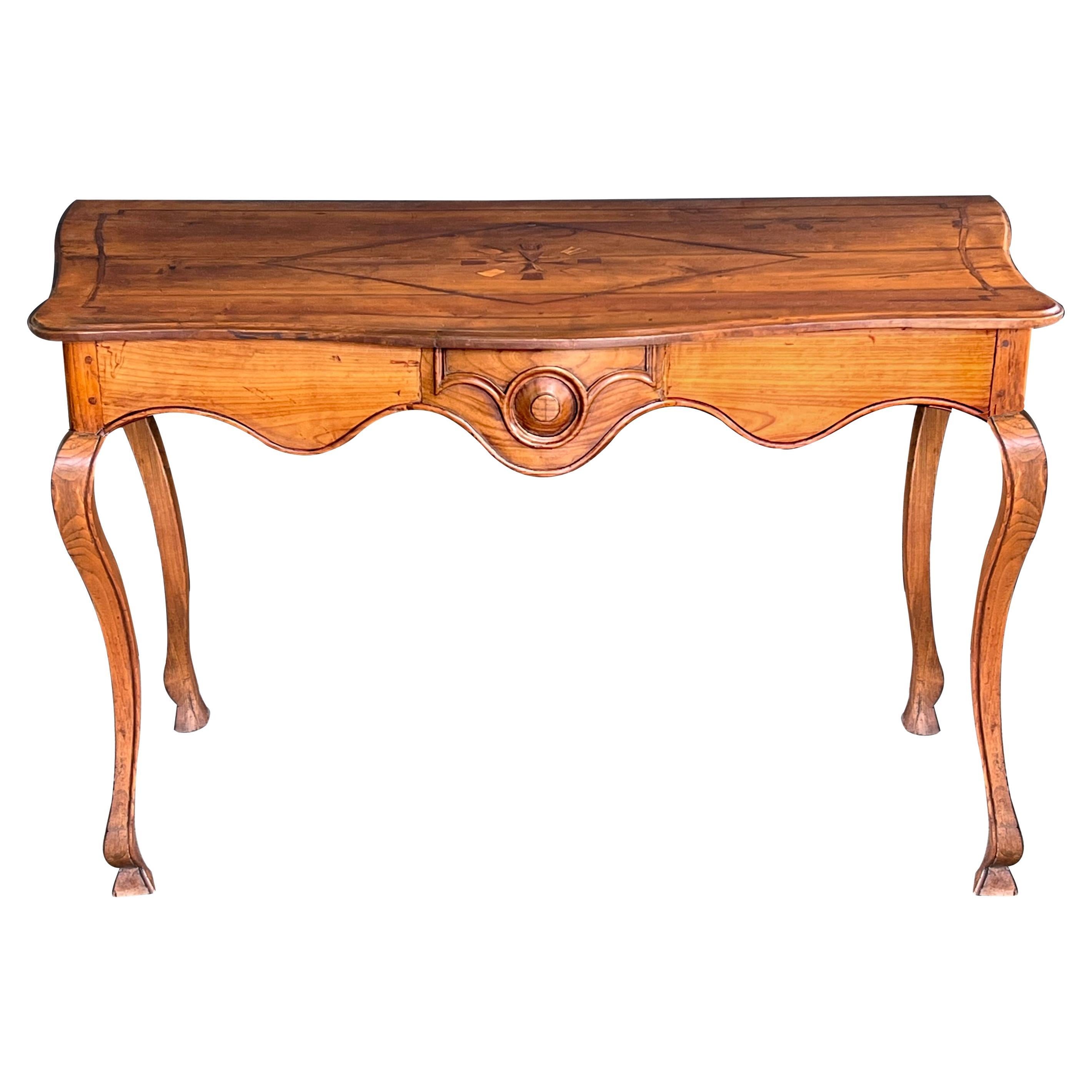 Portuguese Provincial Inlaid Fruitwood Console Table