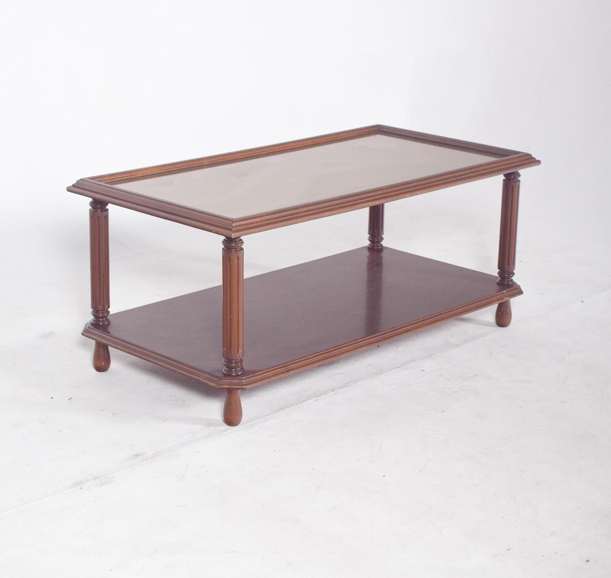 Mid-Century Modern Portuguese Rectangular Coffee Table with Glass Top For Sale