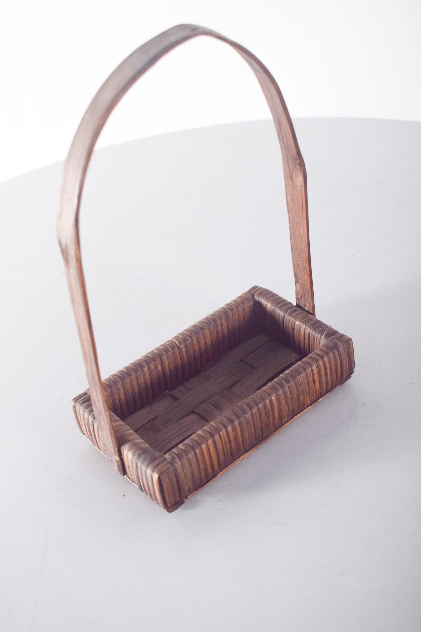 Mid-Century Modern Portuguese Rectangular Wicker Basket For Sale