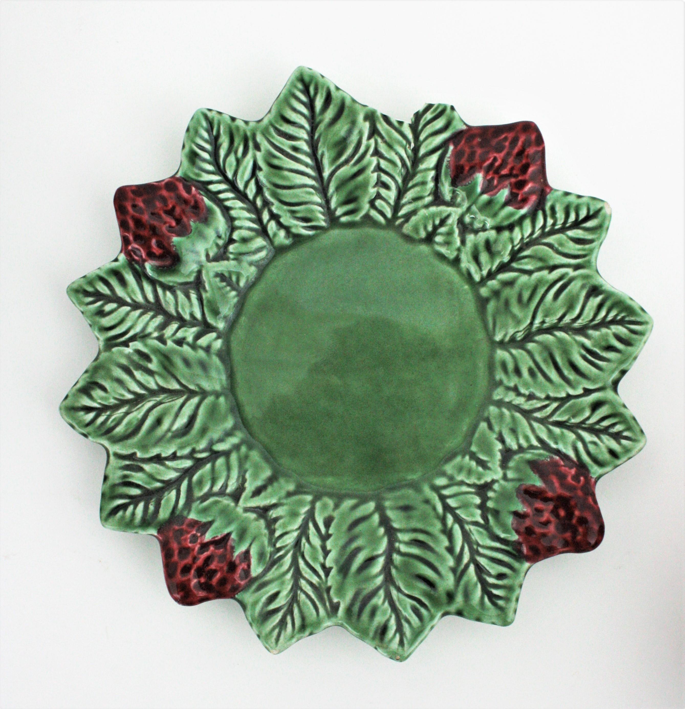 Mid-Century Modern Strawberry Shaped Majolica Ceramic Tureen by Bordalo Pinheiro For Sale