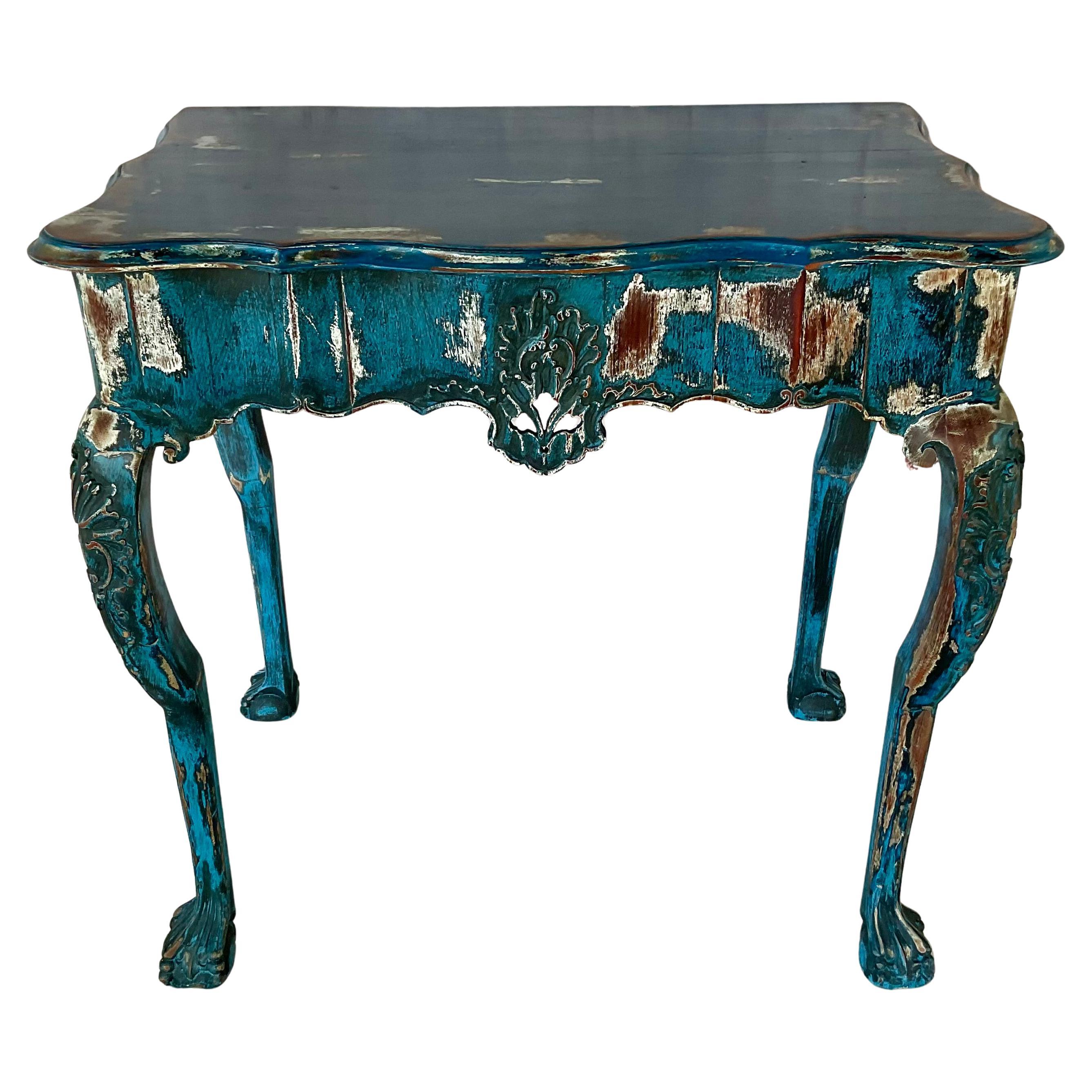 Portuguese Rococo Carved Painted Console Table In Good Condition For Sale In Bradenton, FL