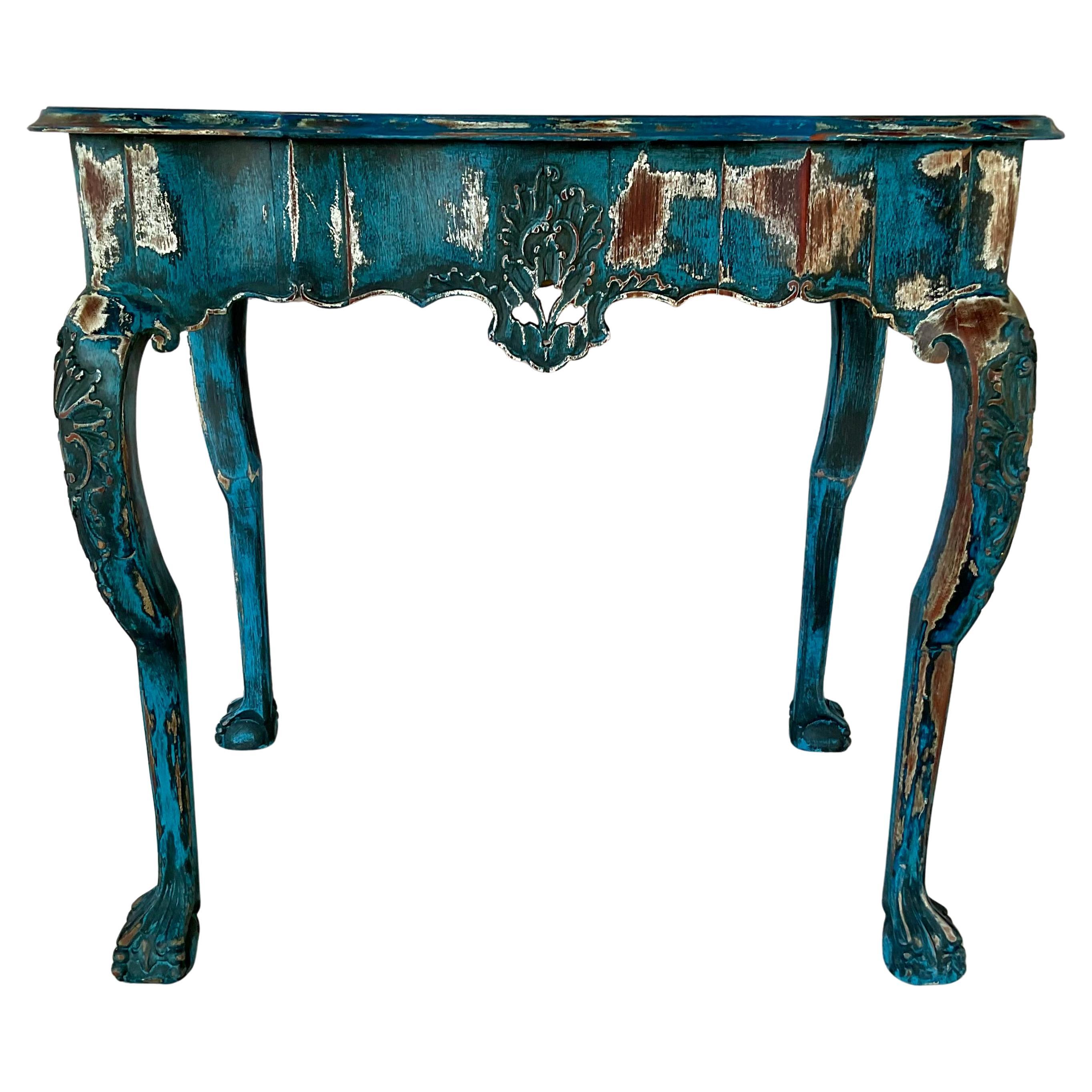 Portuguese Rococo Carved Painted Console Table For Sale