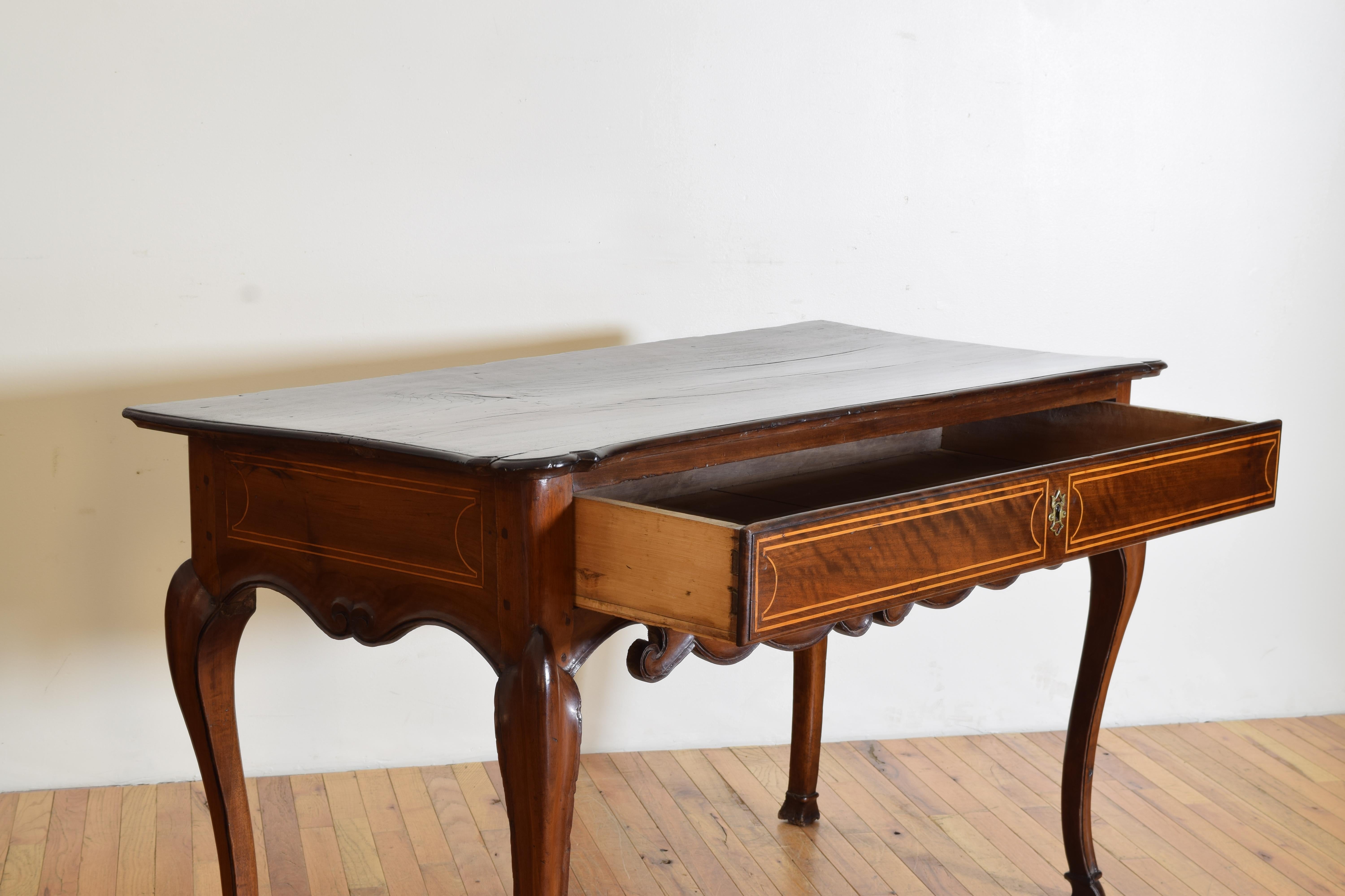 Portuguese Rococo Period Carved Walnut & Inlaid 1-Drawer Console, mid 18th cen. For Sale 2