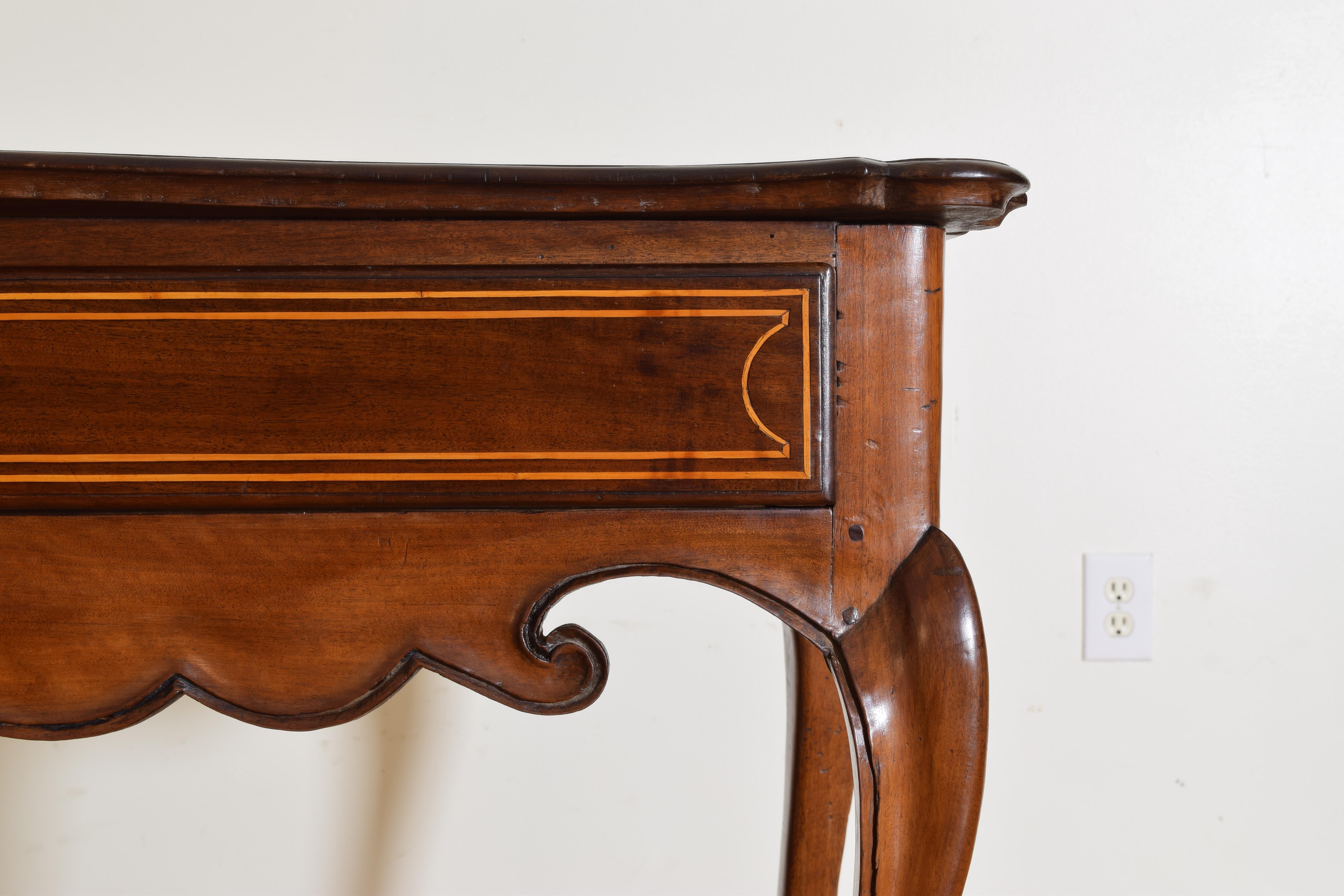 Portuguese Rococo Period Carved Walnut & Inlaid 1-Drawer Console, mid 18th cen. For Sale 3