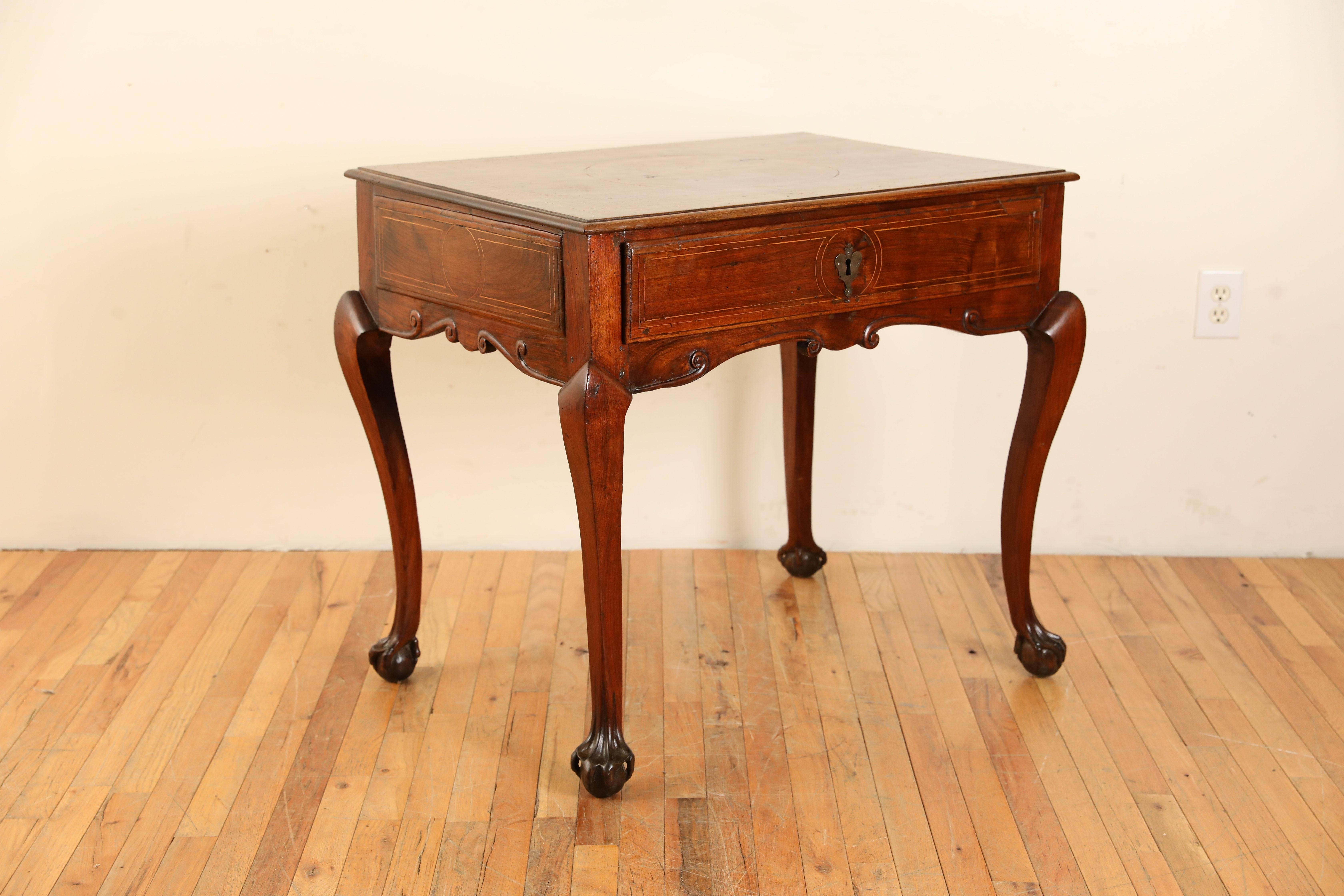 Portuguese Rococo Period Carved Walnut and Inlaid 1-Drawer Table, mid ...