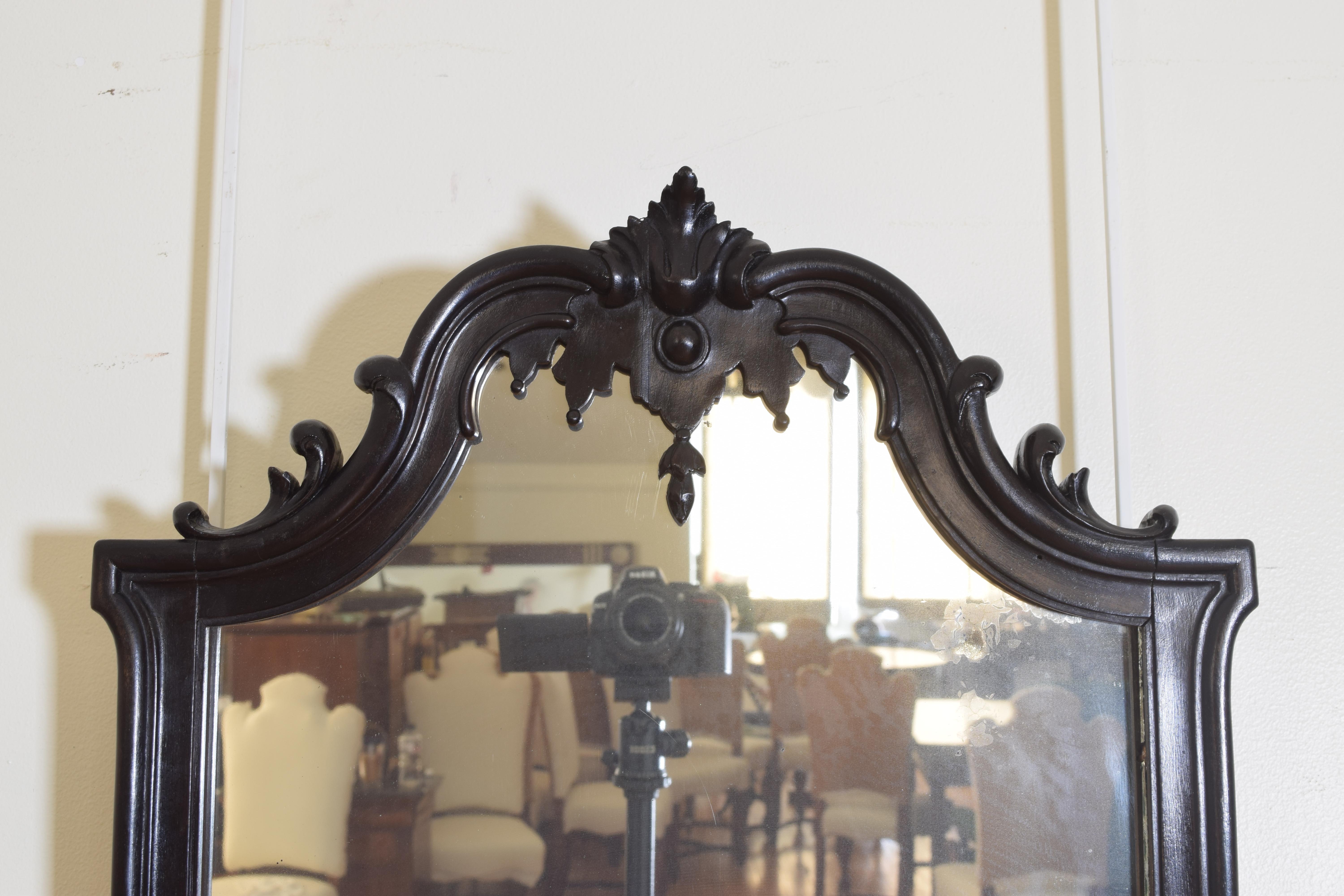 Poplar Portuguese Rococo Revival Carved and Ebonized Wood Mirror, circa 1875