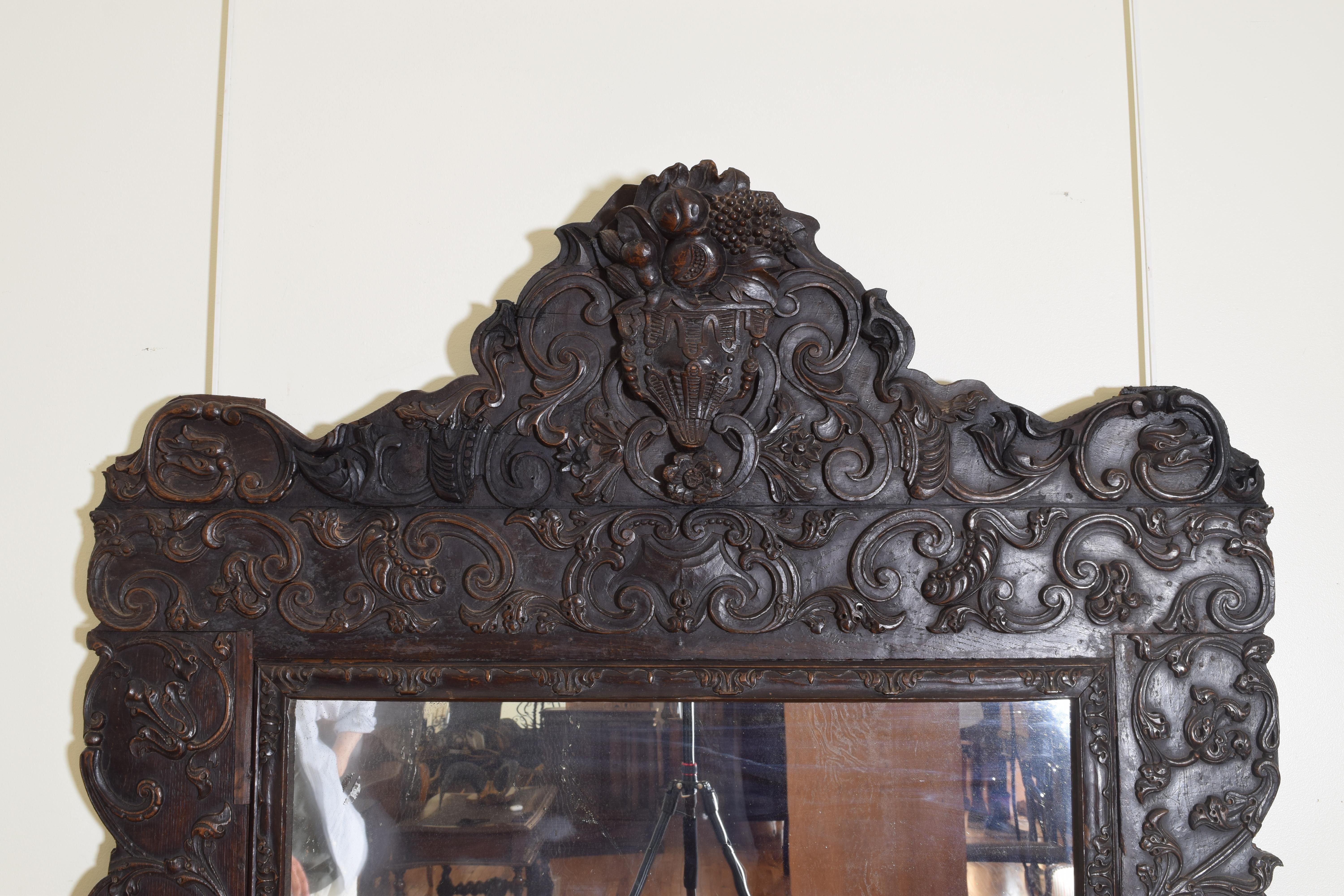 Portuguese Rococo Sizable Carved Walnut Mirror, Mid-18th Century 1