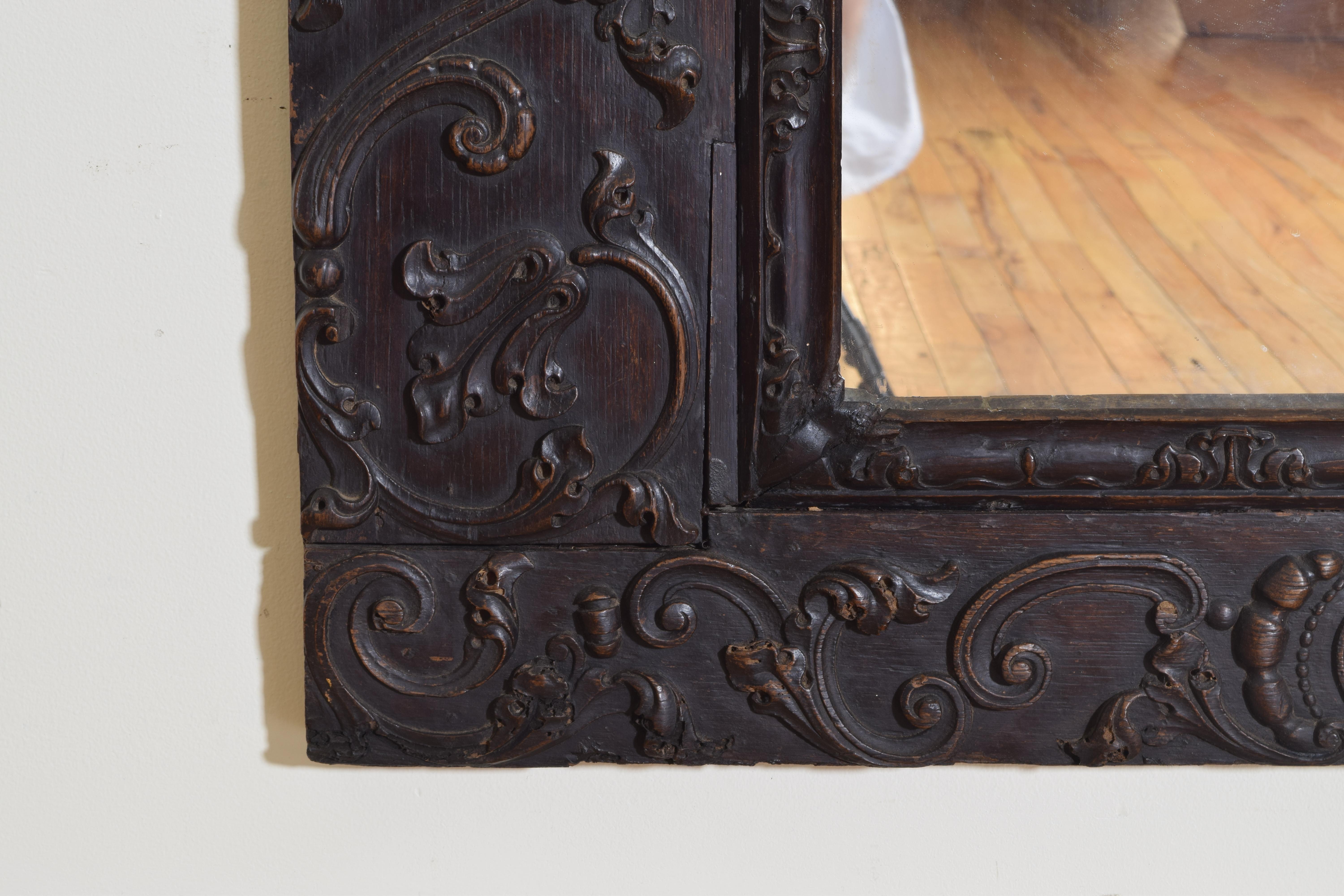 Portuguese Rococo Sizable Carved Walnut Mirror, Mid-18th Century 5