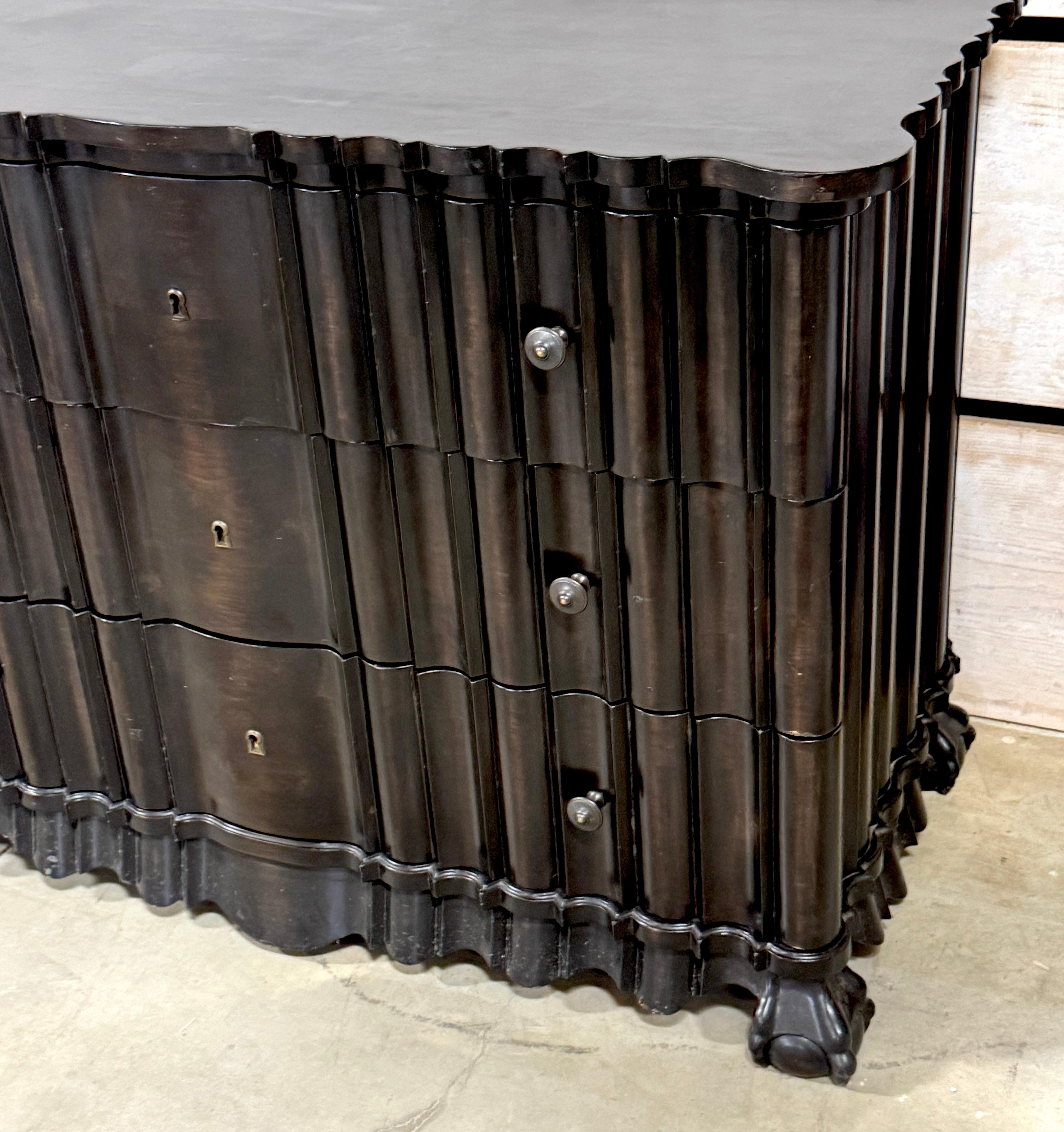 Portuguese Rococo Style  Ebonized Three-Drawer Chest, 2nd Available For Sale 7