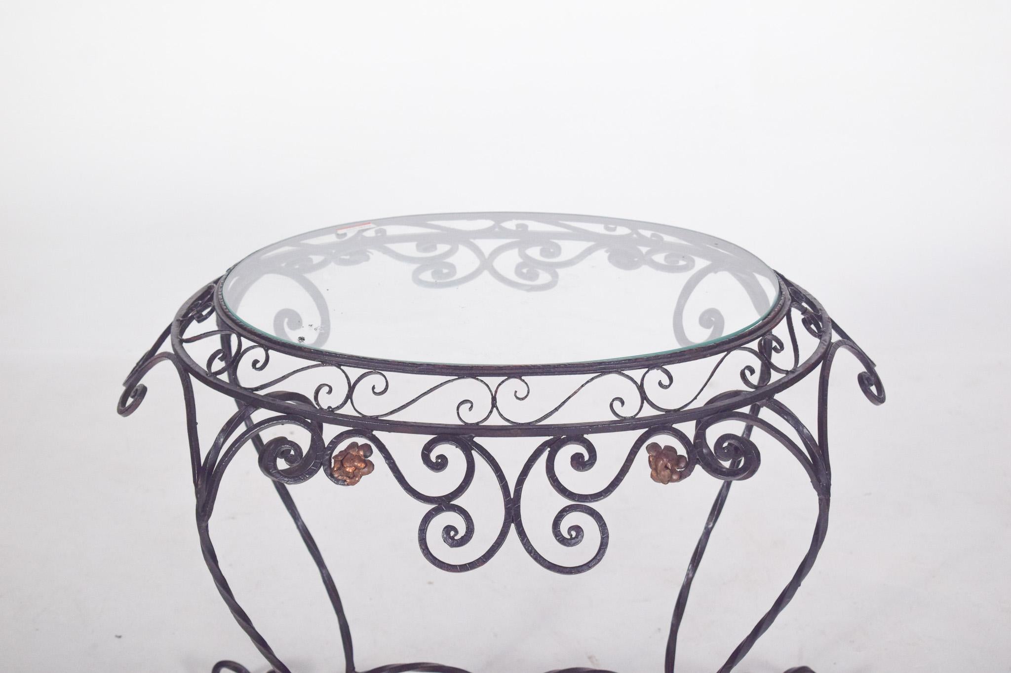 Glass Portuguese Rustic Oval Table in Iron For Sale
