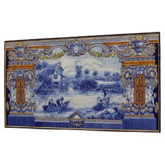 Portuguese Scenery Hand Painted Tile Mural, Glazed Ceramic Wall Tiles Azulejos