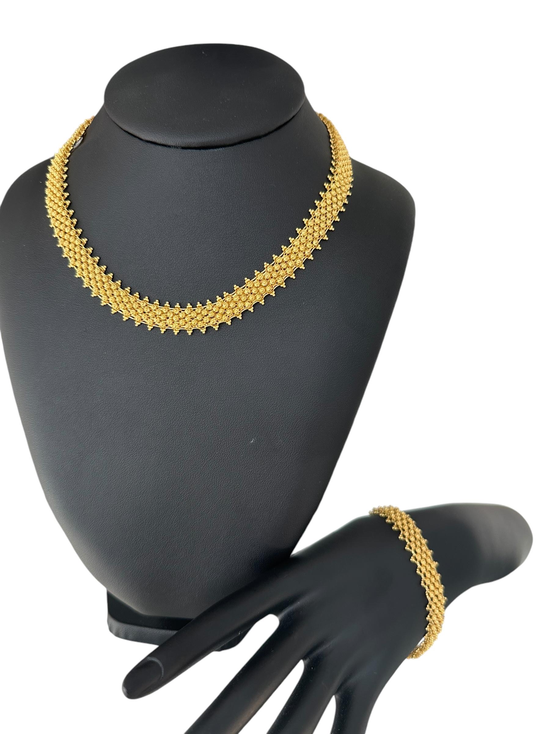 Portugiesisches Set-Armband und Halskette aus 19 Karat Gelbgold im Angebot 10