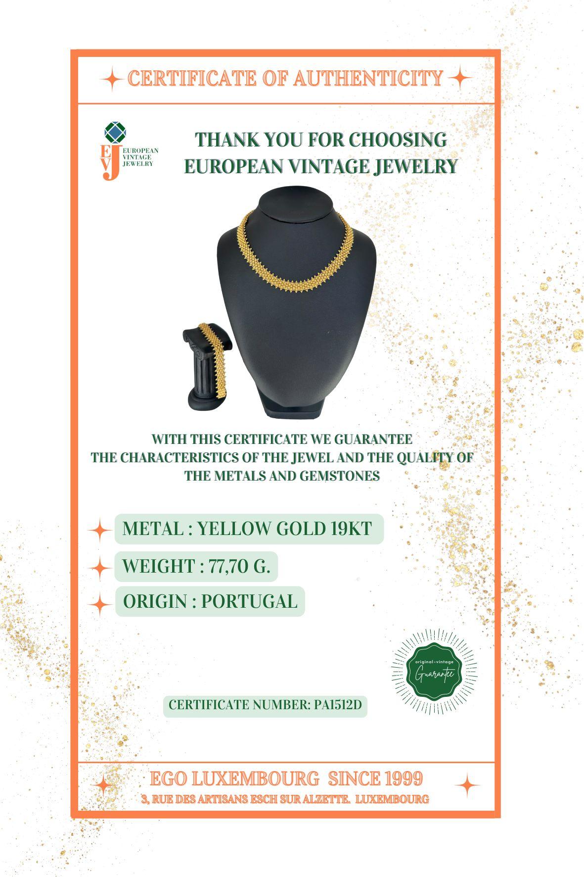 Portugiesisches Set-Armband und Halskette aus 19 Karat Gelbgold im Angebot 11