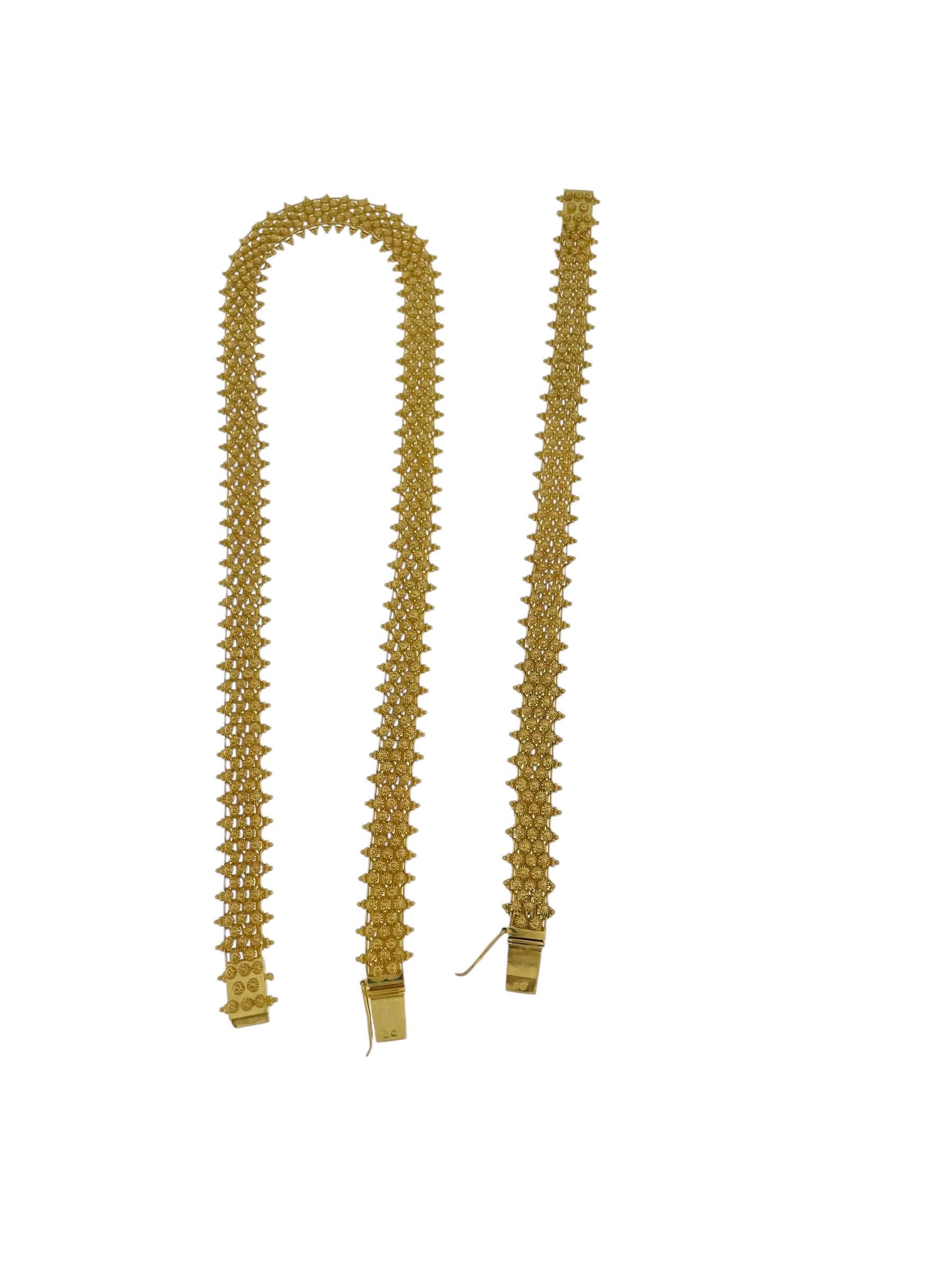 Portugiesisches Set-Armband und Halskette aus 19 Karat Gelbgold im Angebot 1