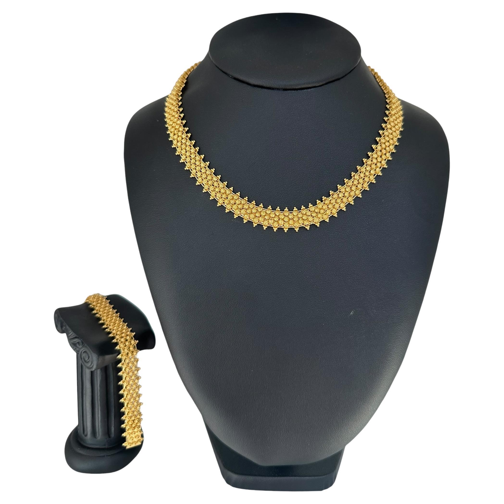 Portugiesisches Set-Armband und Halskette aus 19 Karat Gelbgold im Angebot
