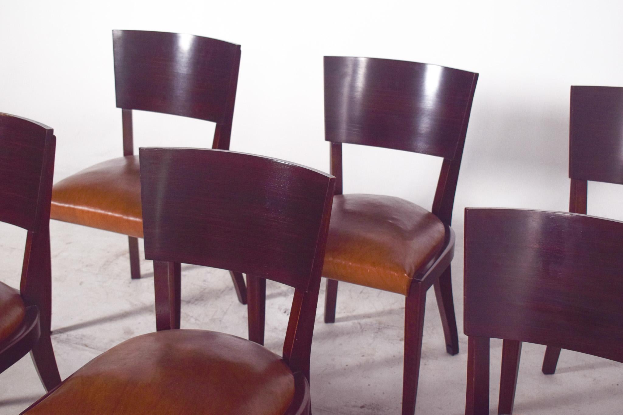 Portugiesischer Satz von sechs Art Deco Stühlen in Leder (Art déco) im Angebot