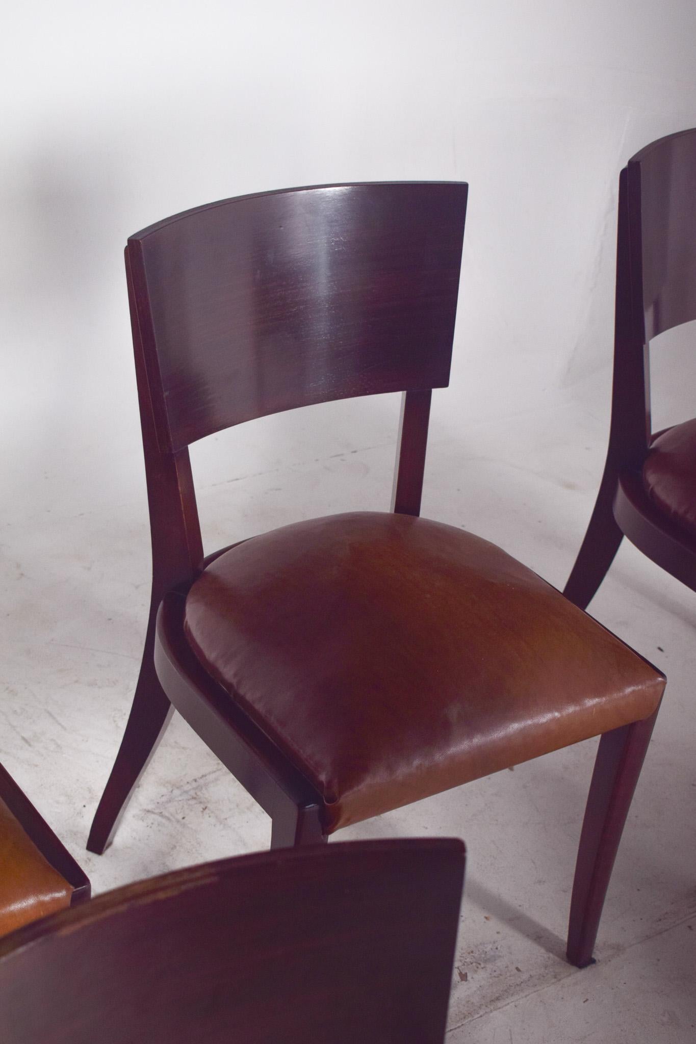 Portugiesischer Satz von sechs Art Deco Stühlen in Leder im Zustand „Relativ gut“ im Angebot in Lisboa, Lisboa