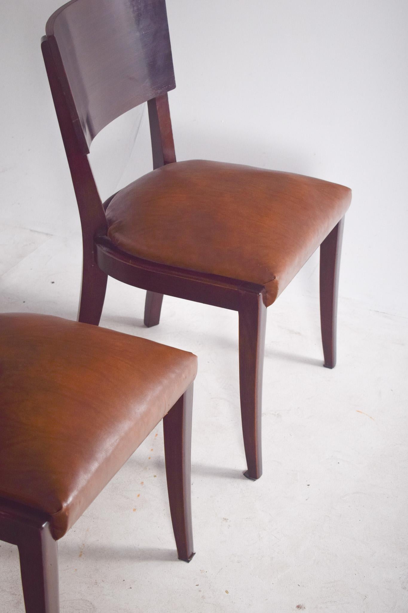 Portugiesischer Satz von sechs Art Deco Stühlen in Leder (Holz) im Angebot