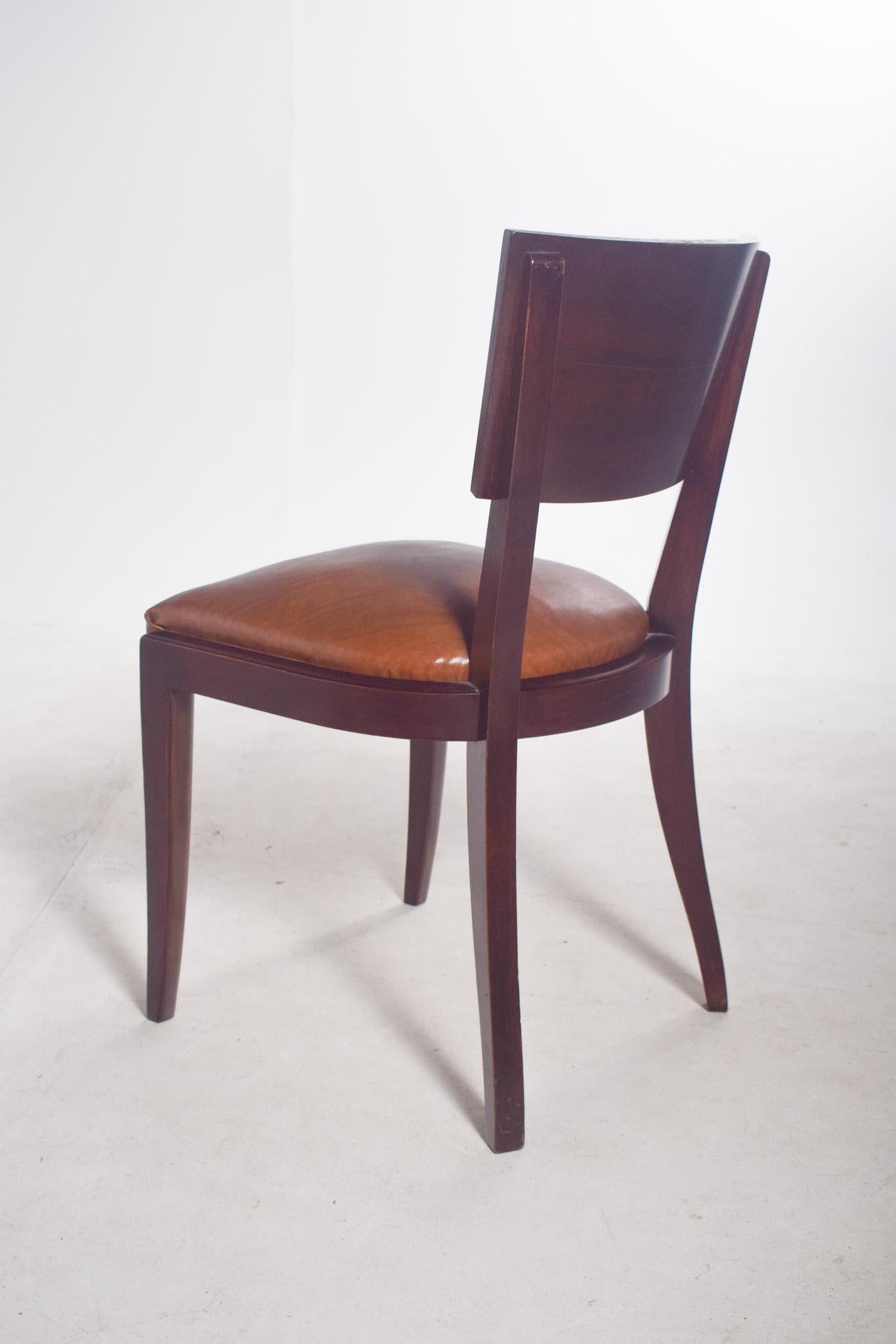 Portugiesischer Satz von sechs Art Deco Stühlen in Leder im Angebot 2