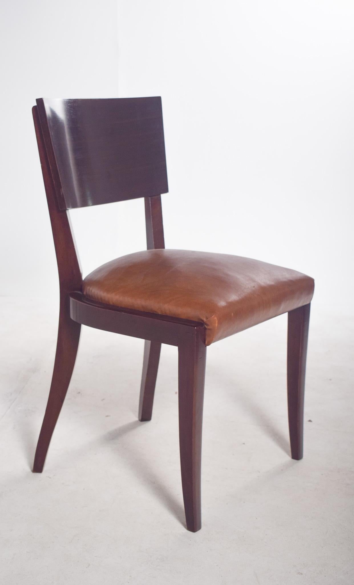 Portugiesischer Satz von sechs Art Deco Stühlen in Leder im Angebot 3
