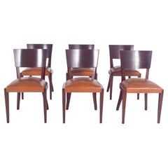 Conjunto portugués de seis sillas Art Decó de cuero