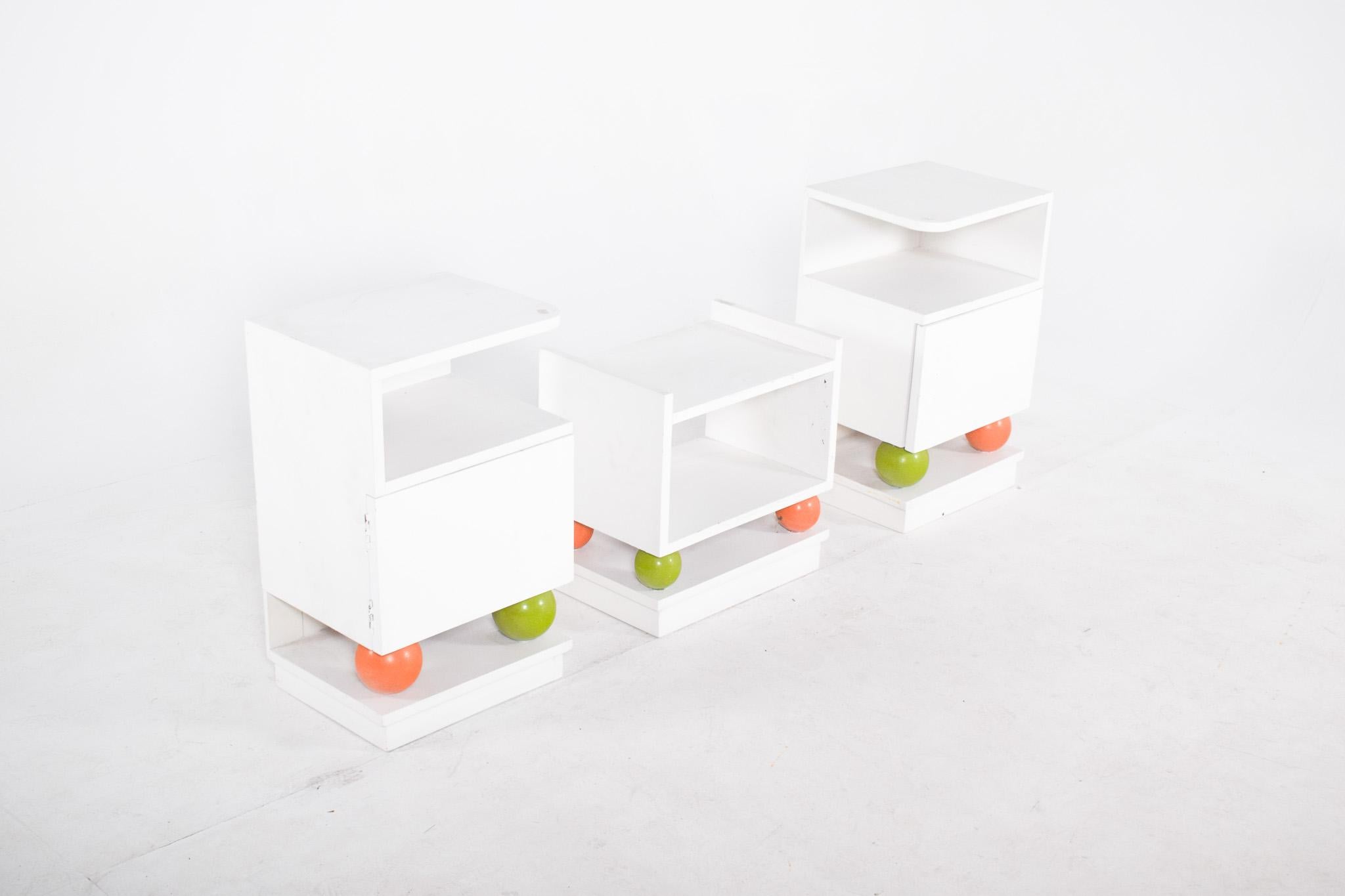 Wood Portuguese Set of Two Bedside Tables and Bench For Sale