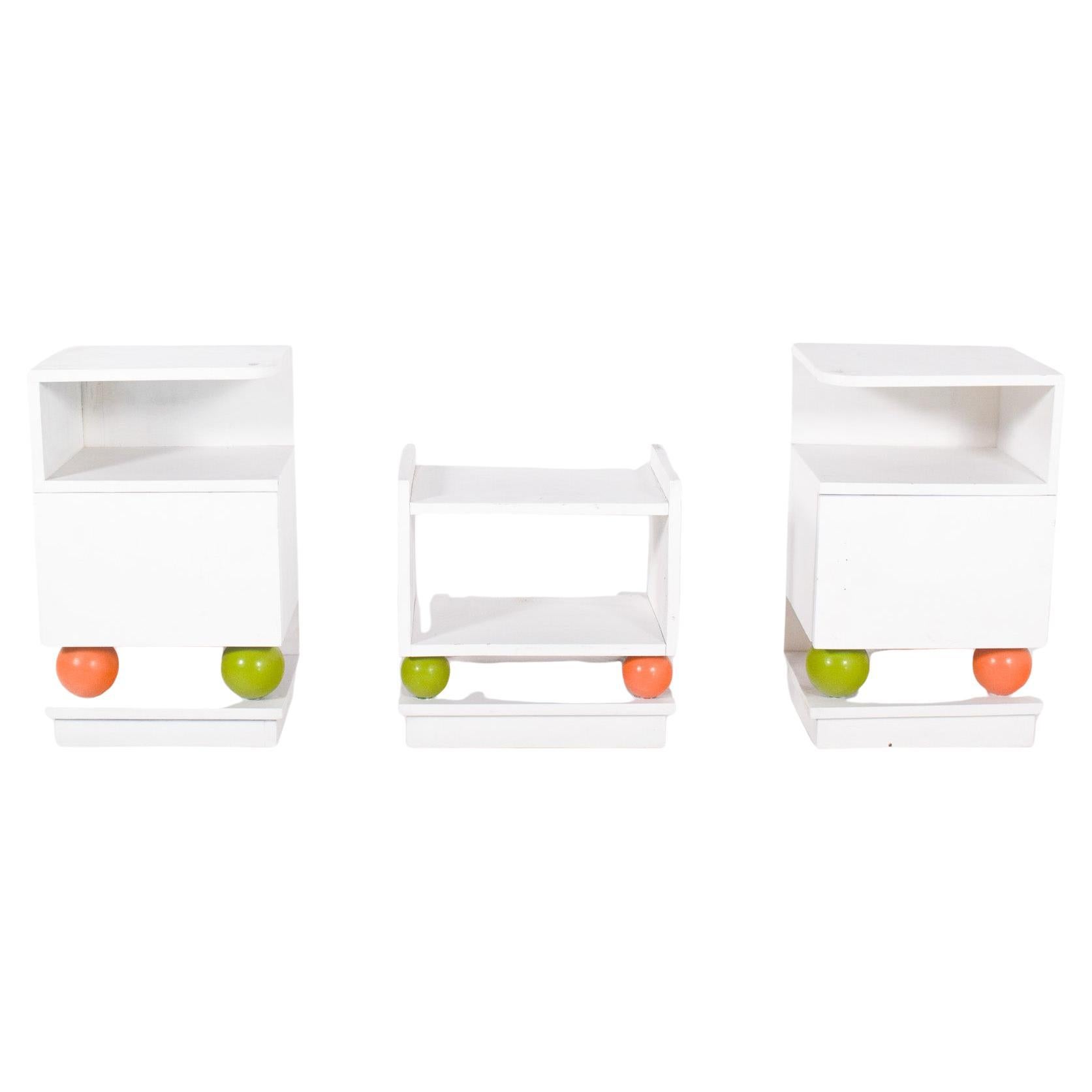 Portuguese Set of Two Bedside Tables and Bench