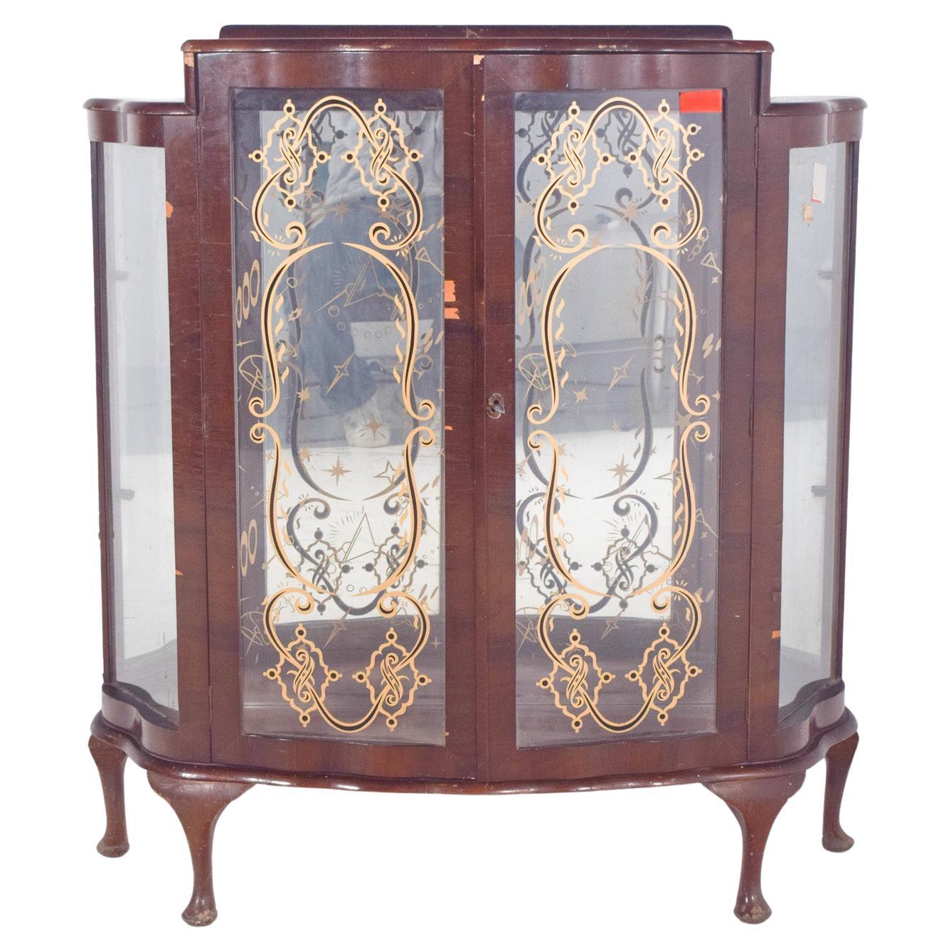 Portuguese Showcase Cabinet with Gold-Plated Glass
