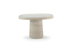 Portuguese Side Table Poppy in Beige Travertine Natural Stone by Mambo