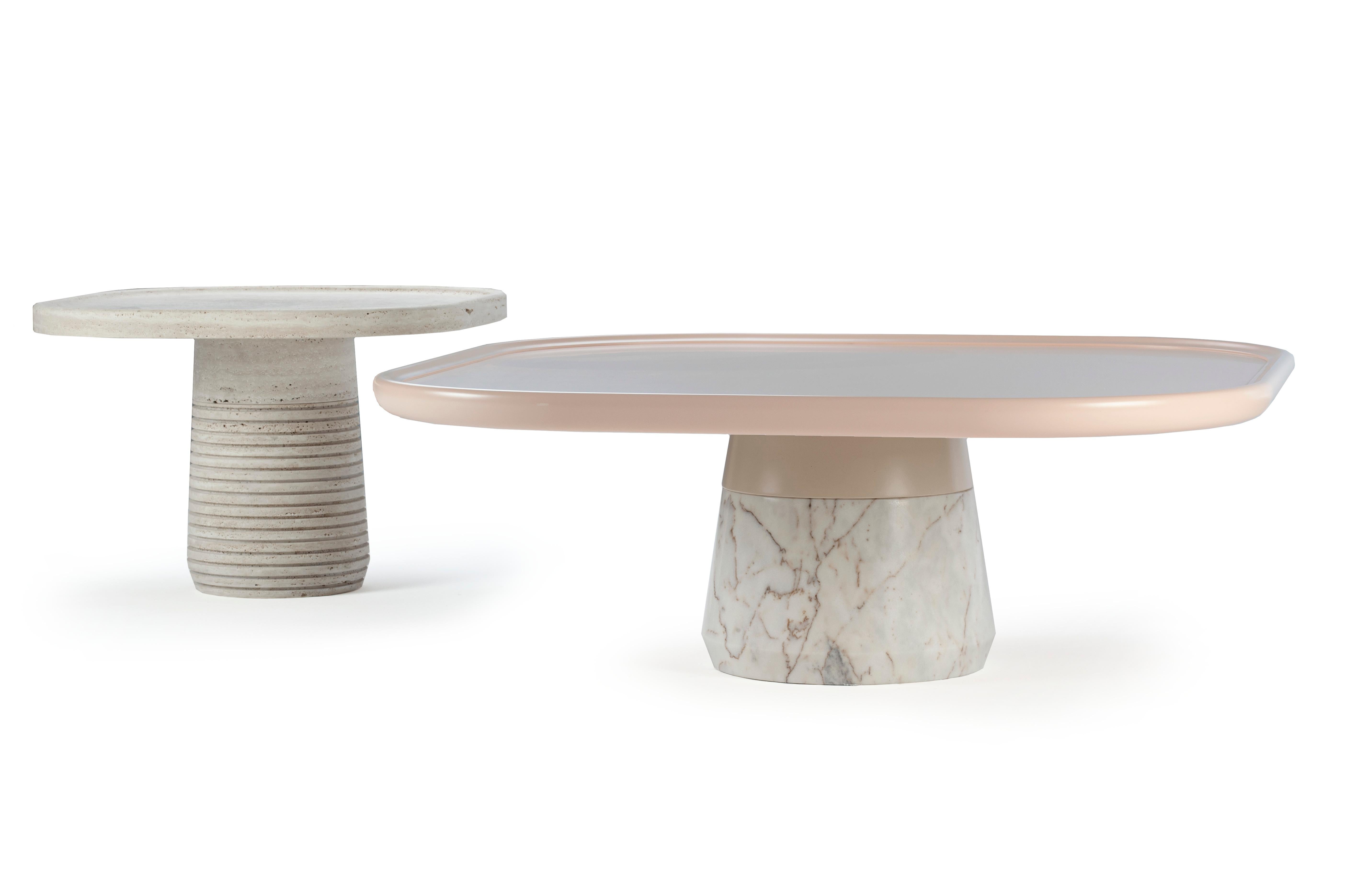Brutalist Portuguese Side Table Poppy with Travertino by Mambo For Sale
