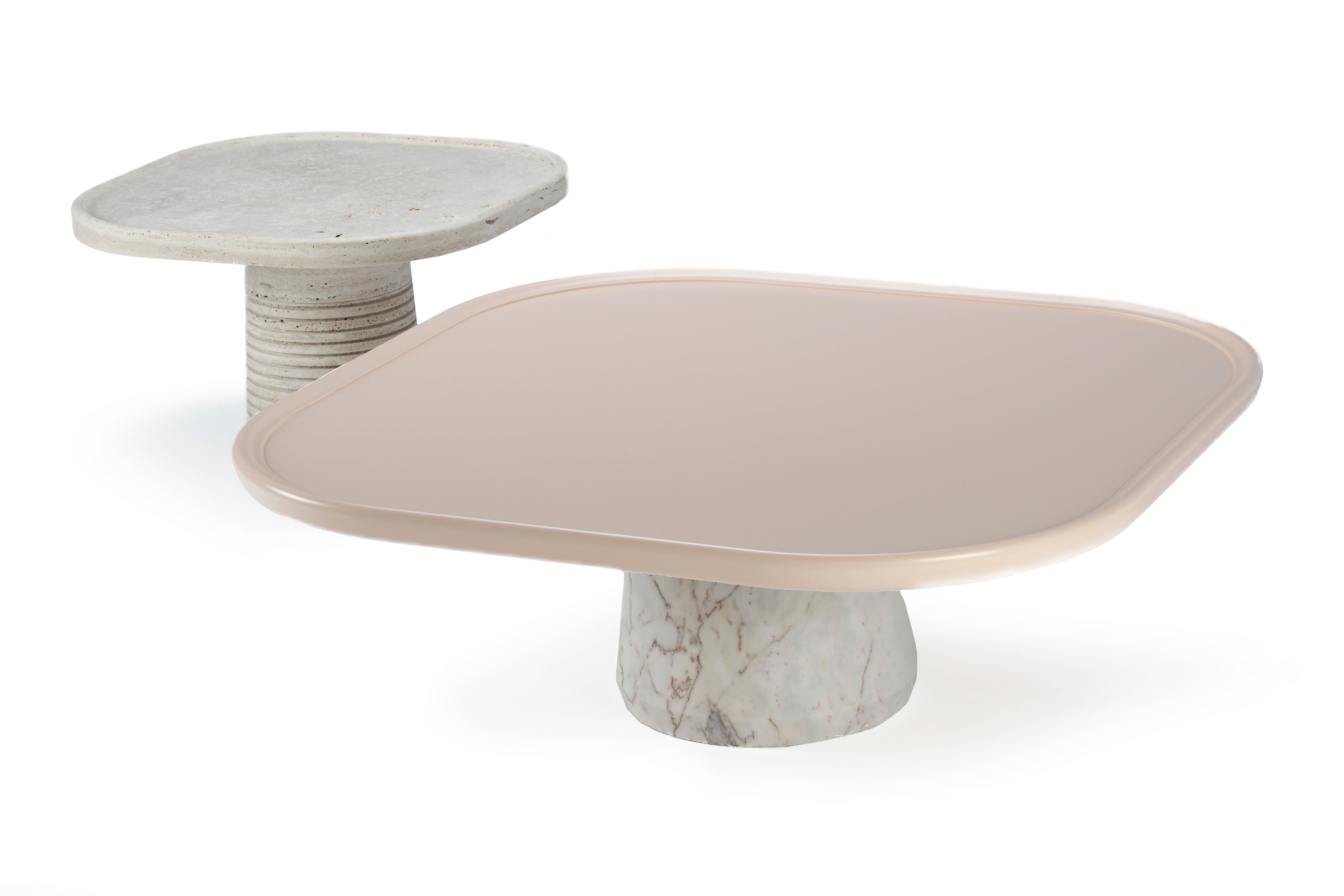 Polished Portuguese Side Table Poppy with Travertino by Mambo For Sale