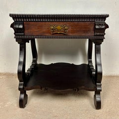 Portuguese Side Table with Drawer and Lower Shelf, 1930s