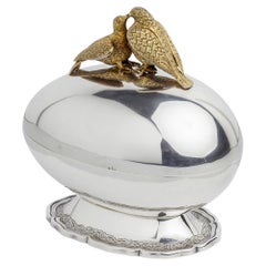 Boîte à œufs Bonbonniere portugaise en argent avec colombes dorées