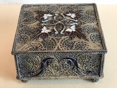 Portuguese Silver Filigree and Enamel Box with Gold Wash