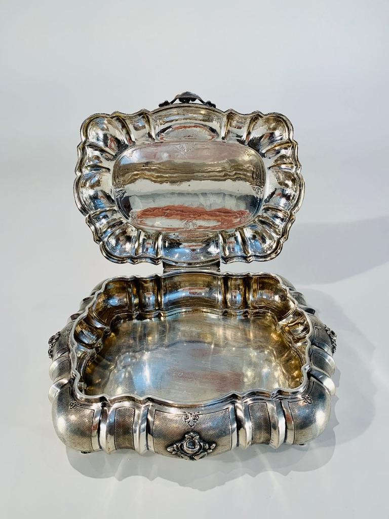 Baroque Portuguese silver jewerly box with semi-precious stones on the lid circa 1850. For Sale