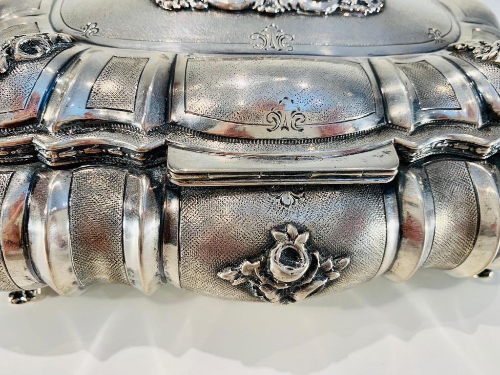 Mid-19th Century Portuguese silver jewerly box with semi-precious stones on the lid circa 1850. For Sale