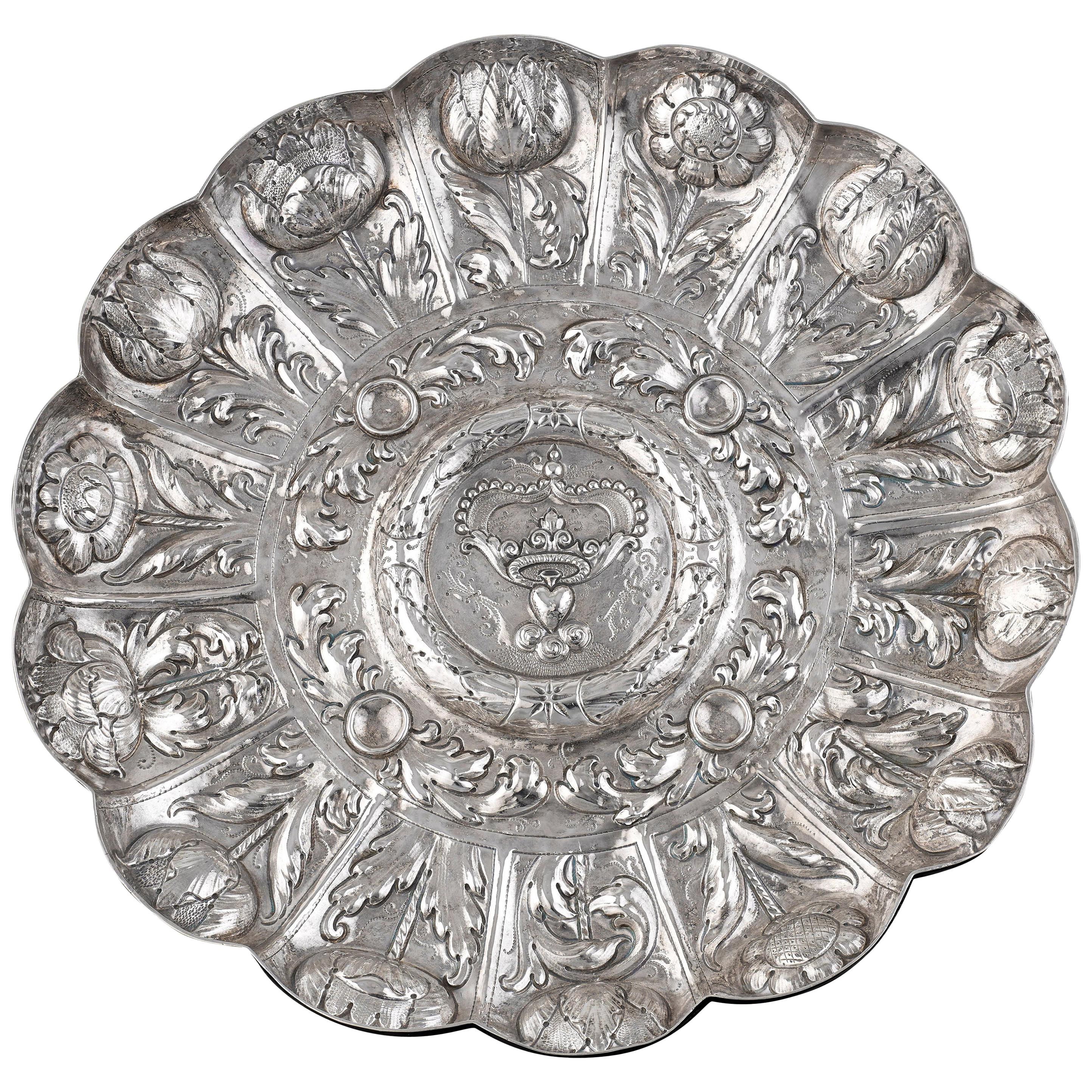 Portuguese Silver Salver, circa 1700 For Sale