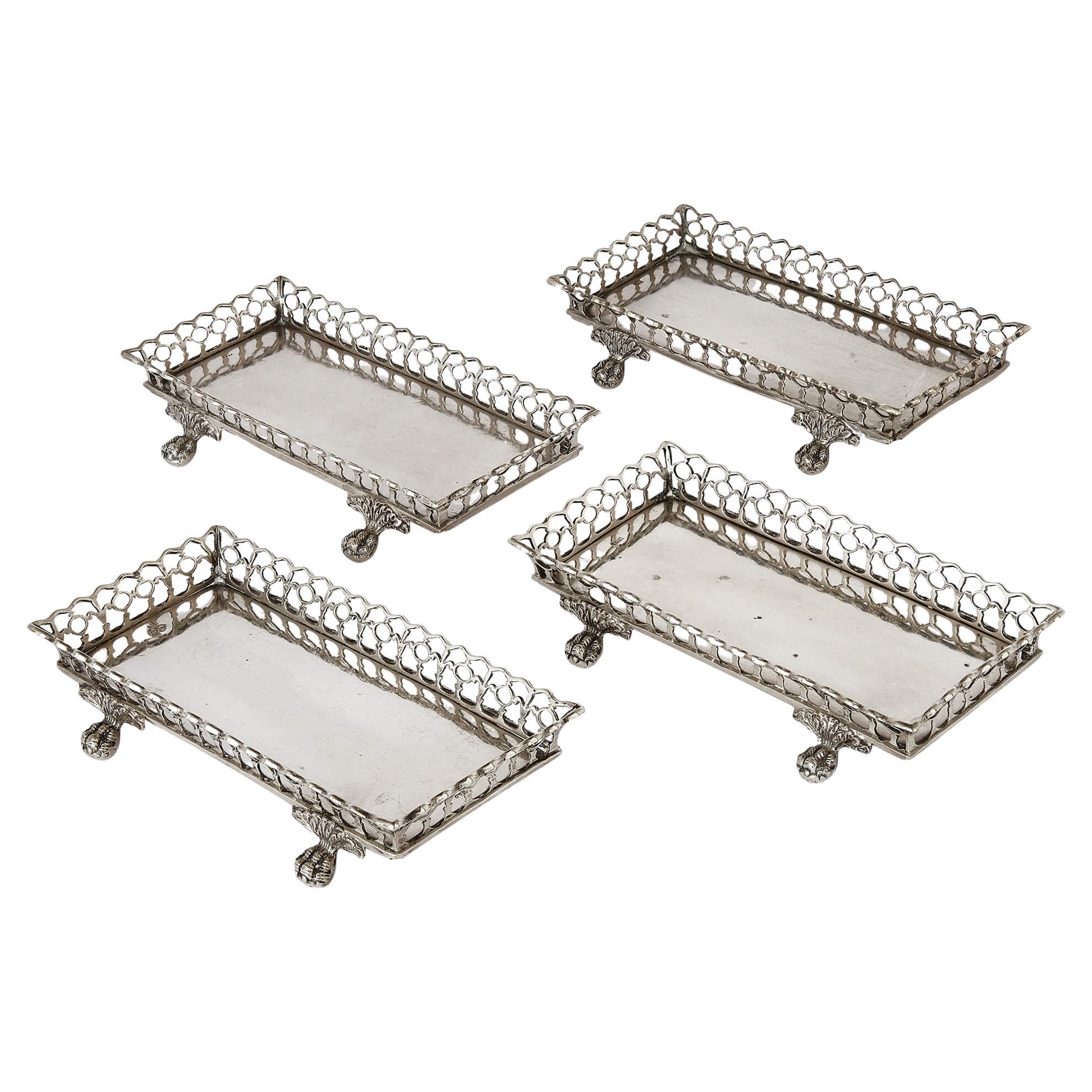 Portuguese Silver Set of Four Identical Snuffer Trays  For Sale