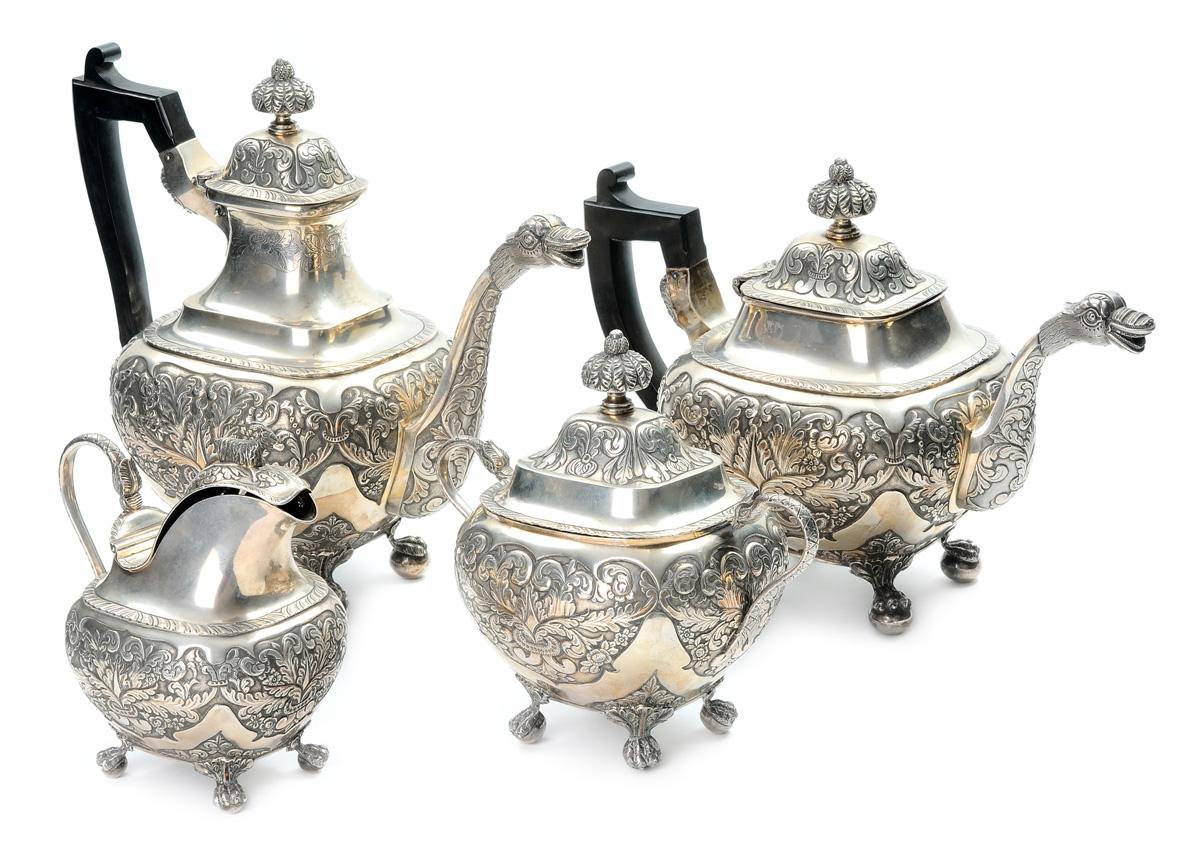 Hand-Crafted Portuguese Silver Tea and Coffee Service 19th Century For Sale